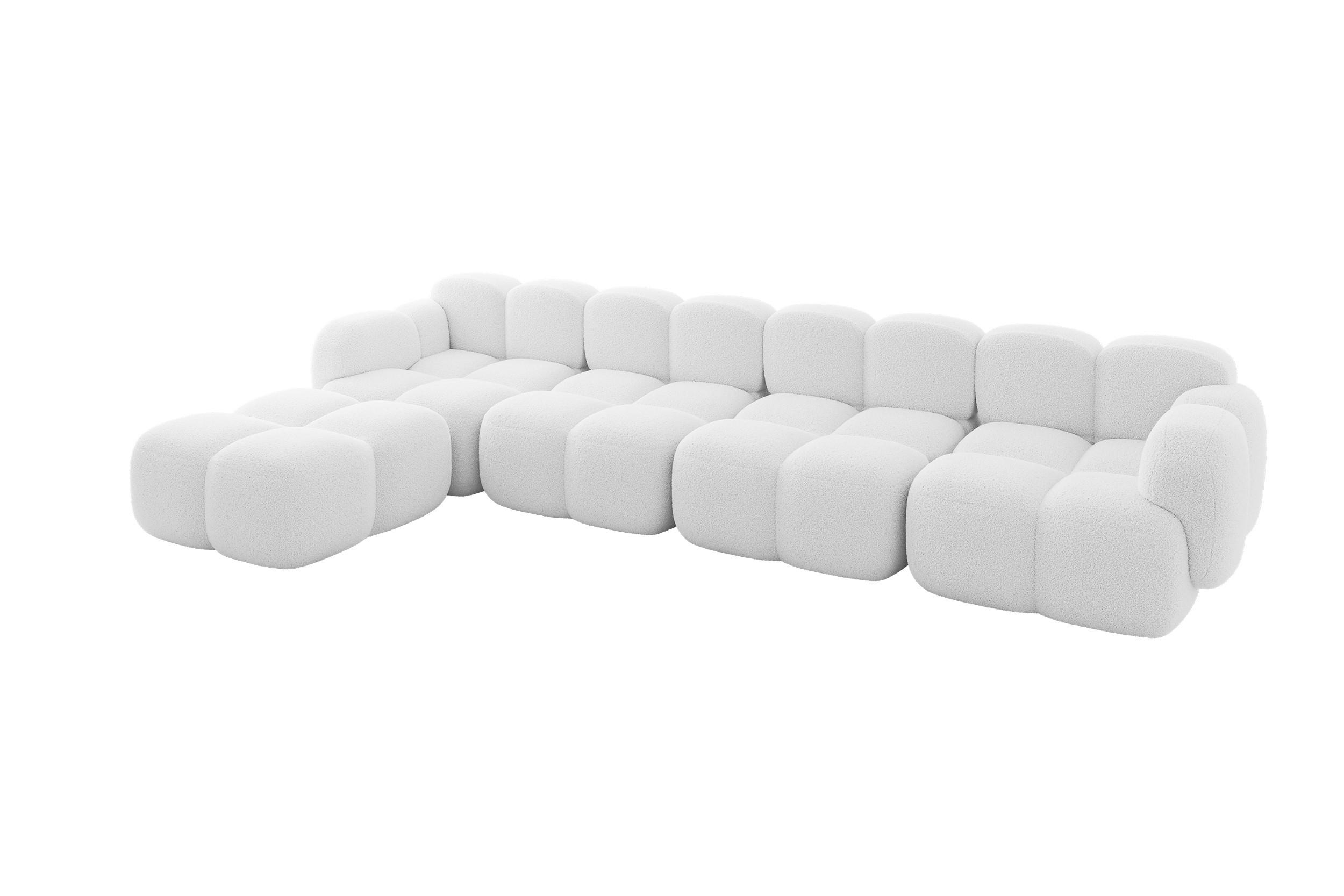 ECKSOFA modulares Sofa Links Miko-L3 390x205x75 Weiß Bouclé - Schwarz/Weiß, Holzwerkstoff/Kunststoff (390/205cm) - ALTDECOR