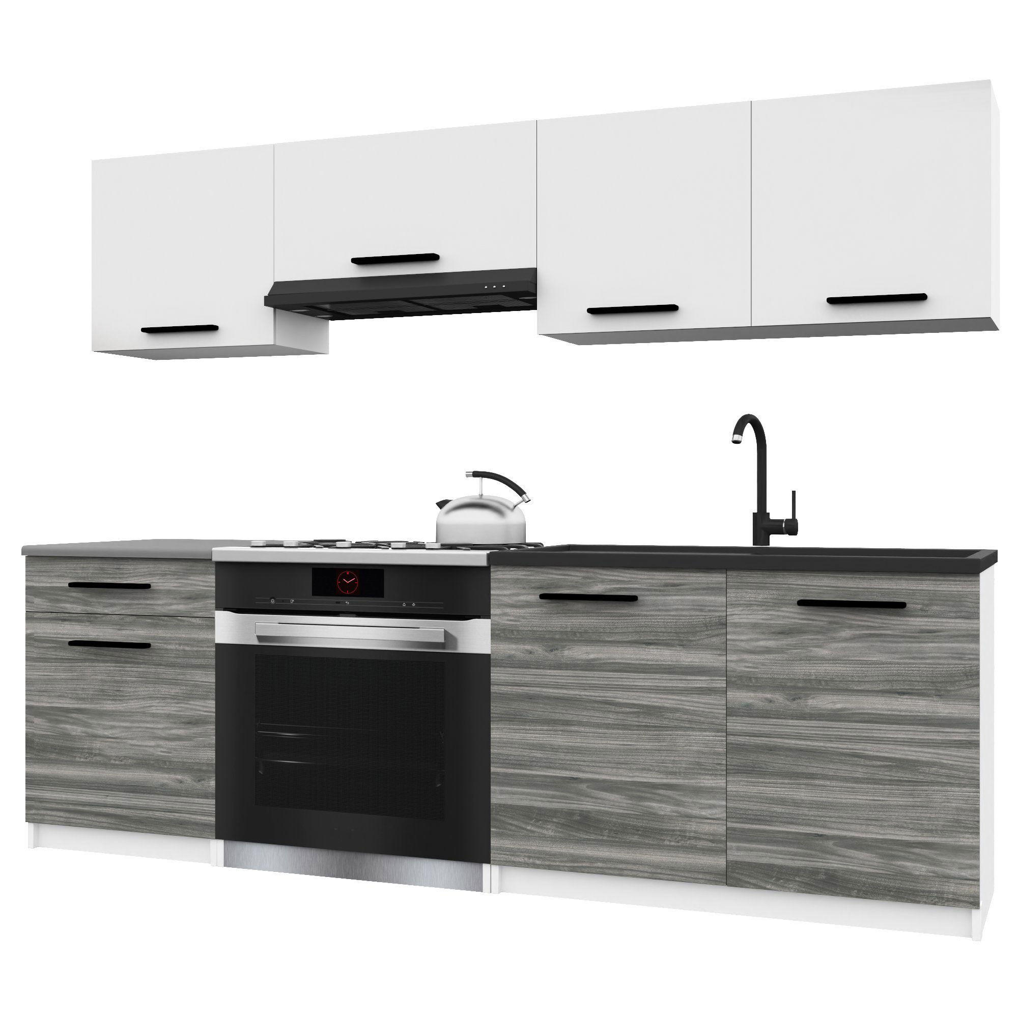 KÜCHENZEILE Italia 1 180 cm, mit Arbeitsplatten, Weiß-Grau Glamour Matt - Hellgrau/Weiß, Holz (180/143/60cm) - B BELINI GROUP