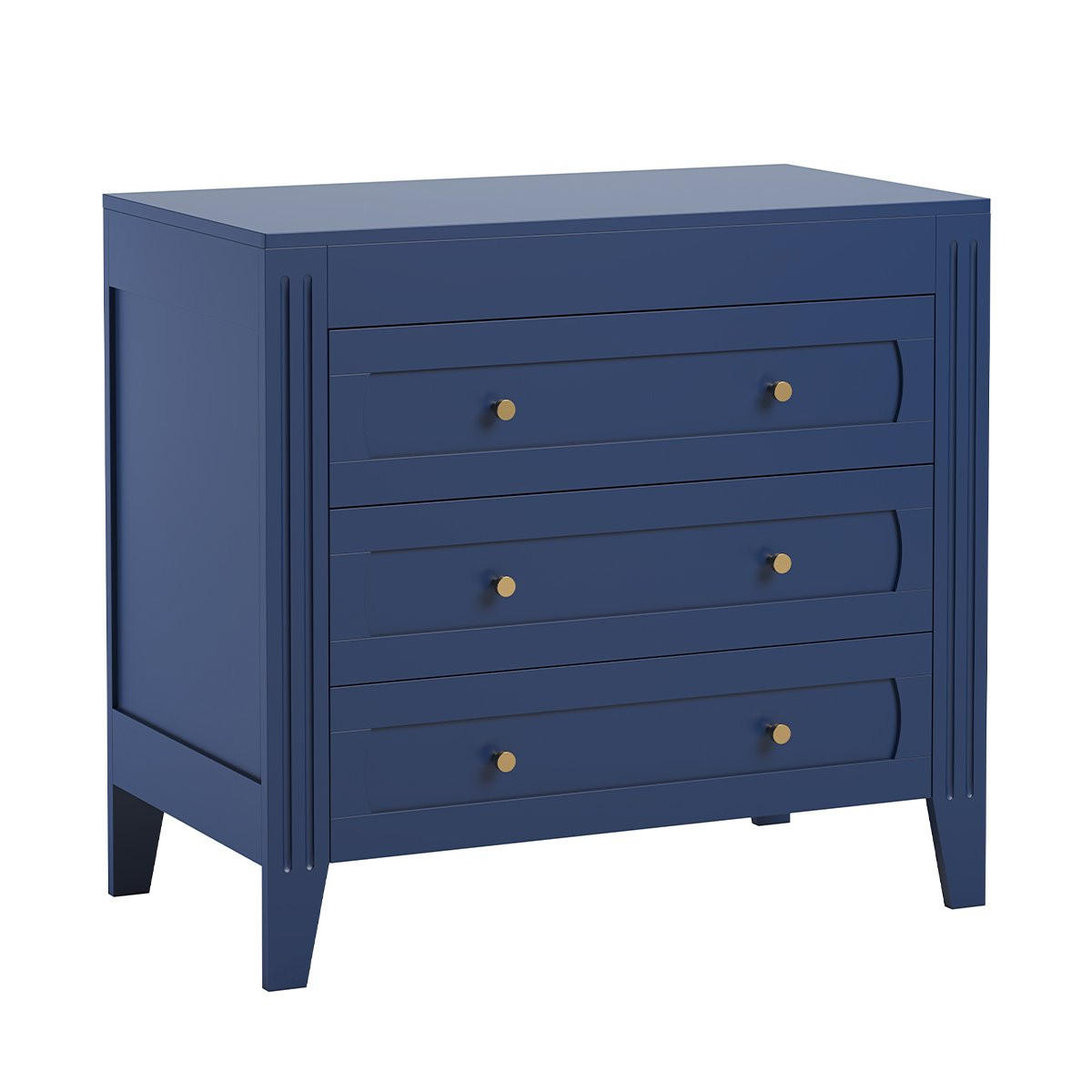 KOMMODE mit 3 Schubladen und Zierleisten L100 x H92cm - Milenne - Blau, Holzwerkstoff (55/91.8/100.2cm) - Calicosy