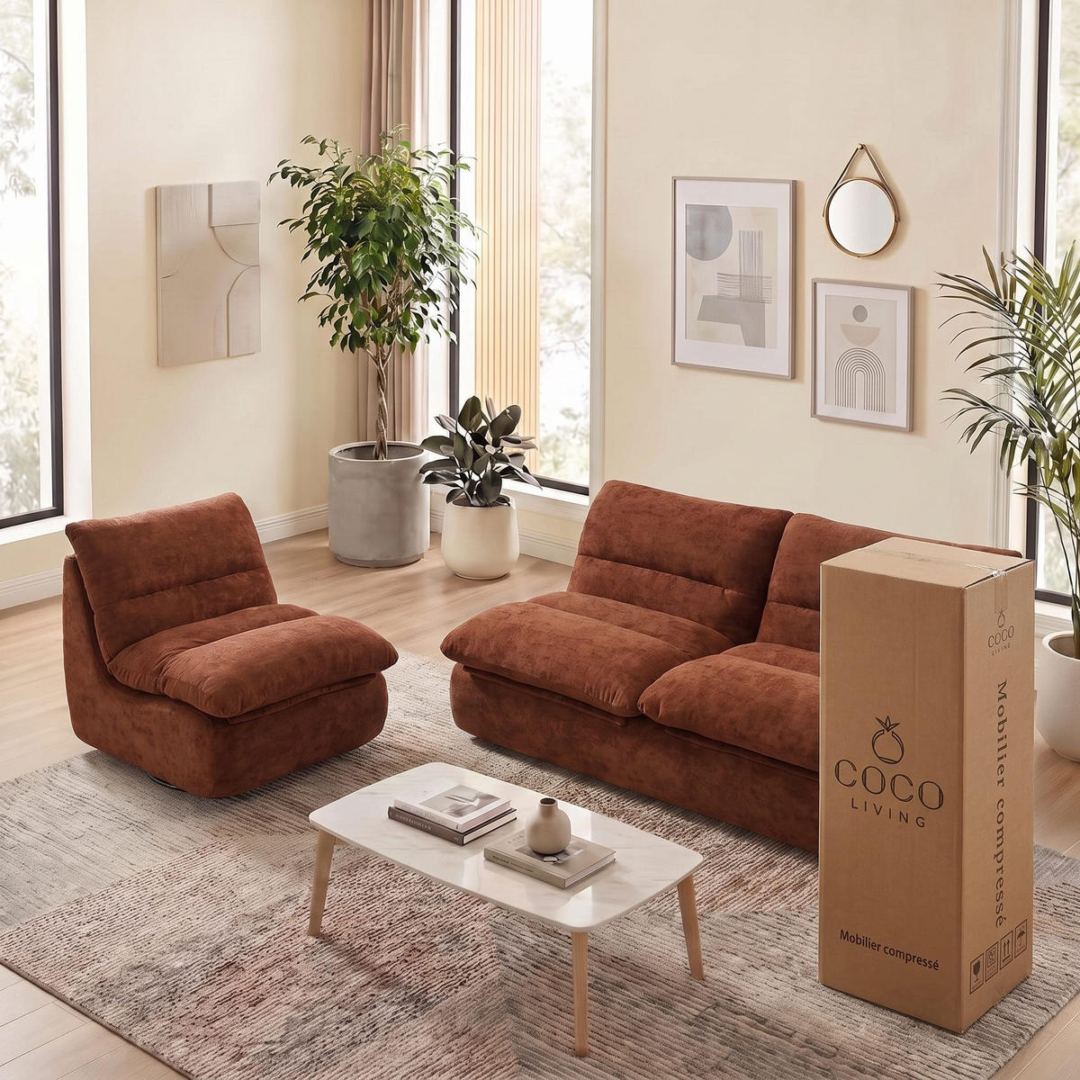 SITZGARNITUR Nuvia Sofa und Sessel Schokolade und Schokolade - Dunkelbraun, Textil (160/73/100cm) - COCO Living