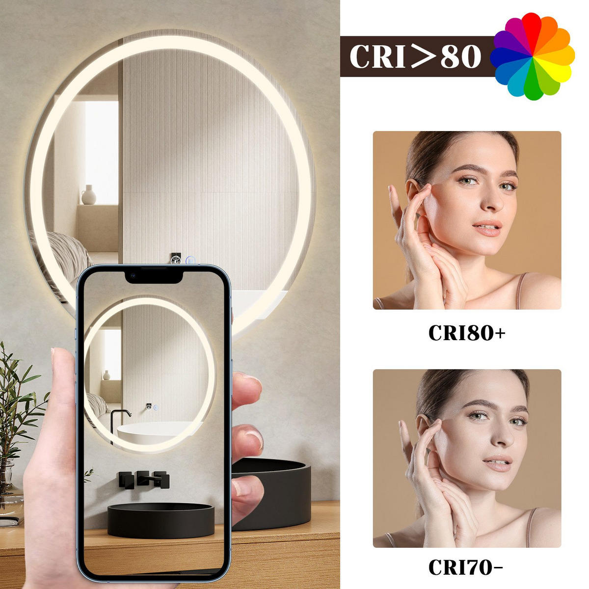 BADEZIMMERSPIEGEL Mainz mit LED-Leuchte Ø50 cm - Weiß, Glas (50/3/50cm) - Nettlife