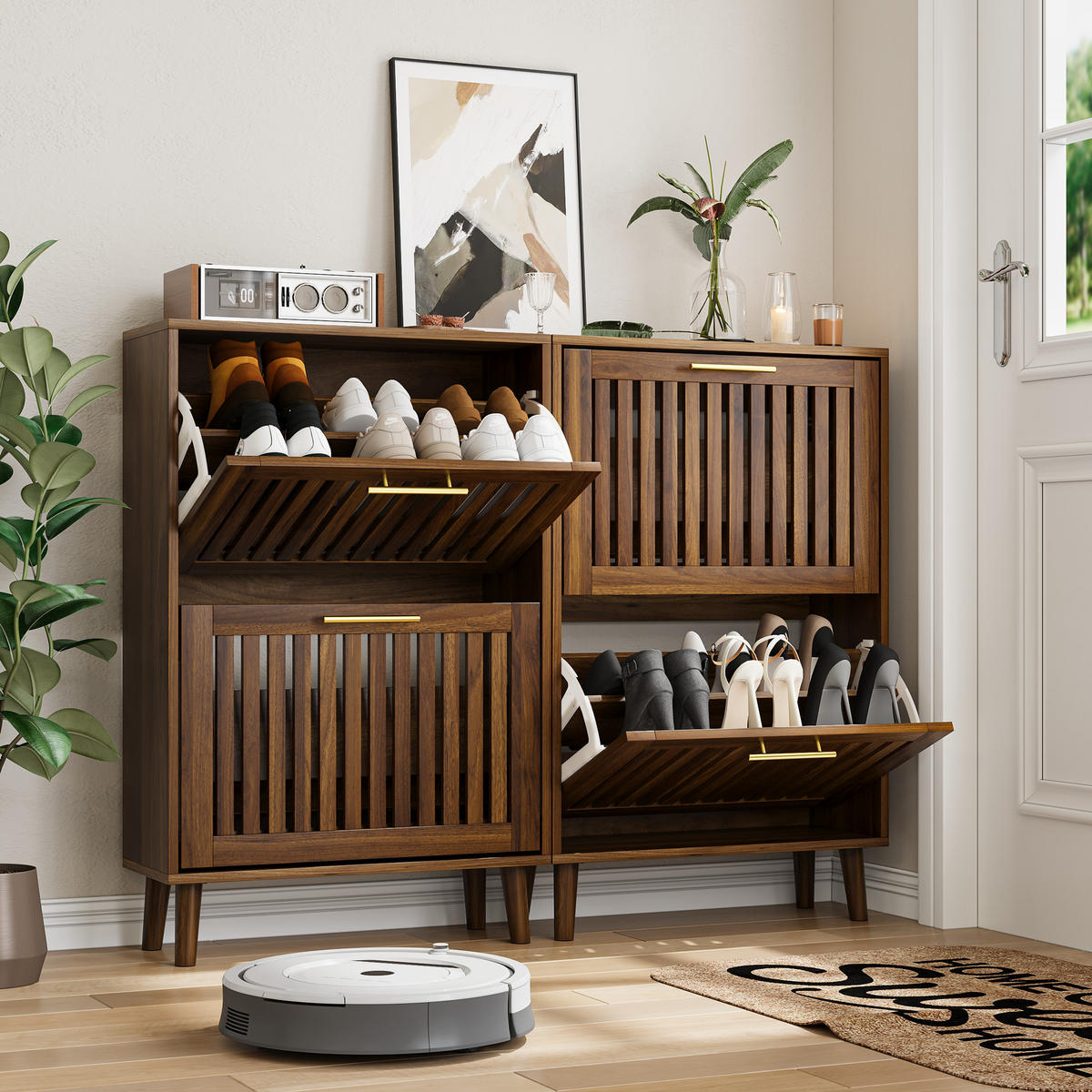 SCHUHSCHRANK aus MDF & Spanplatte in Walnuss mit Kippschutz - Walnussfarben, Holzwerkstoff (60/93/24cm) - Modfu