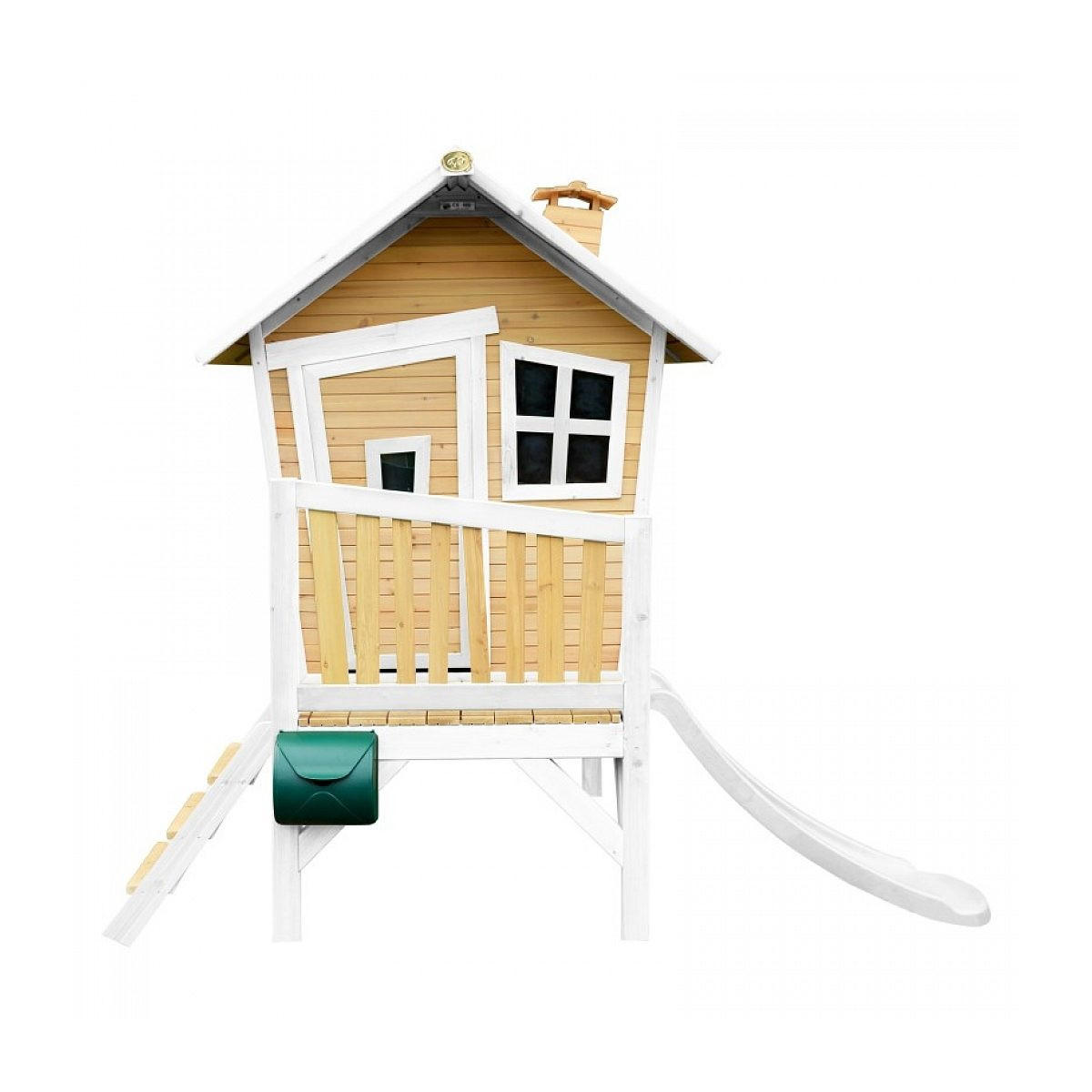 KINDERSPIELHAUS Robin Braun Weiß mit Rutsche Weiß - Weiß, Holz (264/203/177cm) - Axi House