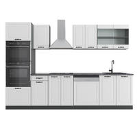 KÜCHENZEILE R-Line Weiß Landhaus/Anthrazit 300 cm mit Hochschrank AP Anthrazit - Anthrazit/Weiß, Holzwerkstoff (300/81.6/60cm) - Vicco