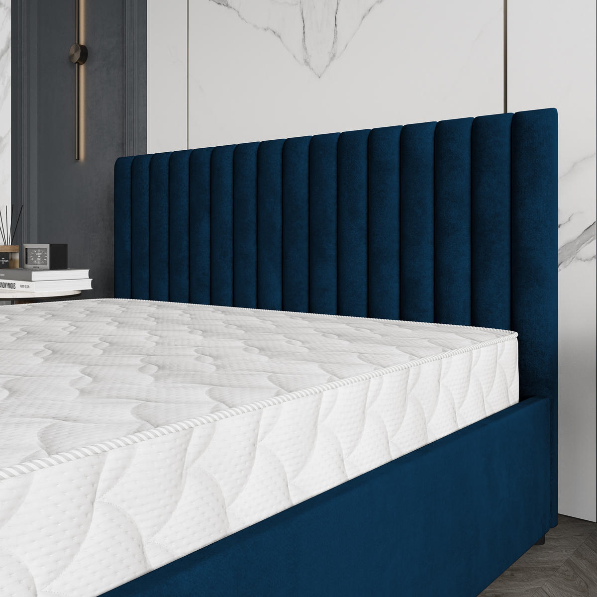 POLSTERBETT CARMIA 180x200 cm mit Bettkästen - Blau - Blau, Holz (192/200cm) - MASSENO