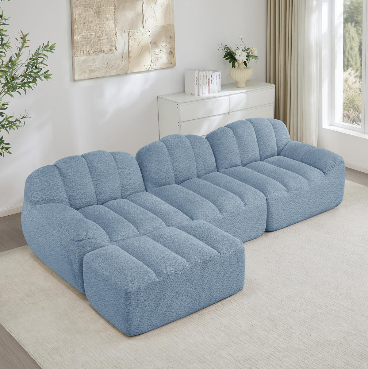 SOFA modular 3-Sitzer mit Ottoman Blue - Blau, Kunststoff (165/288cm) - Meubliv
