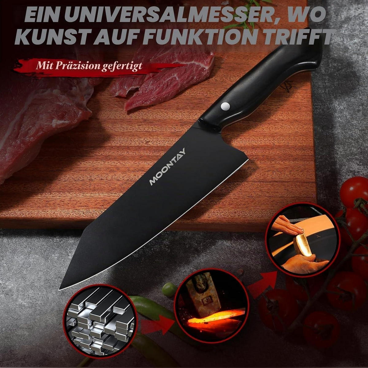 KOCHMESSER 17 cm mit schwarzer Titan-Beschichtung - Schwarz, Metall (28.7cm)