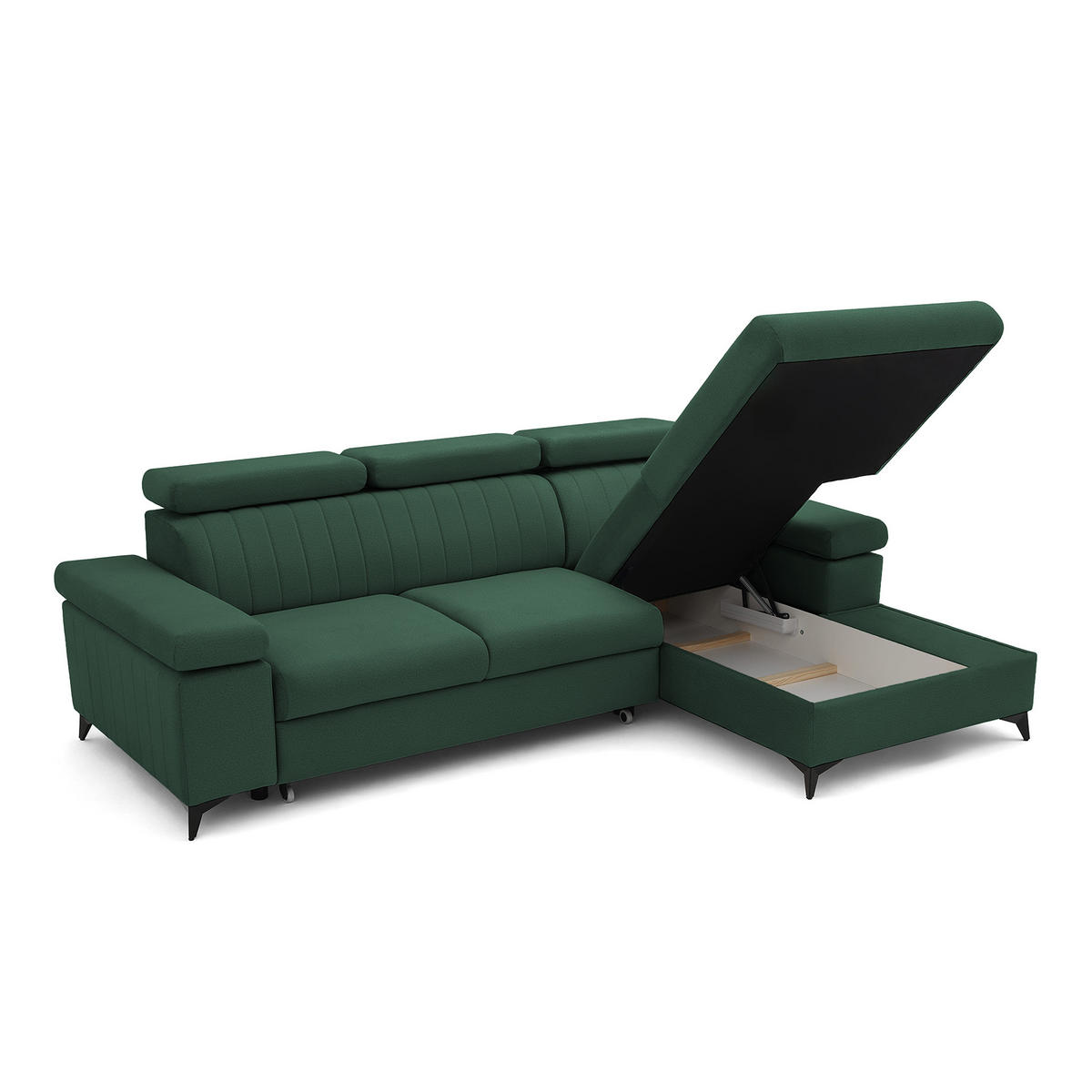 ECKSOFA FELIX L Rechts mit Schlaffunktion Velours Grün - Schwarz/Grün, Holz/Textil (176/257cm) - Muffo