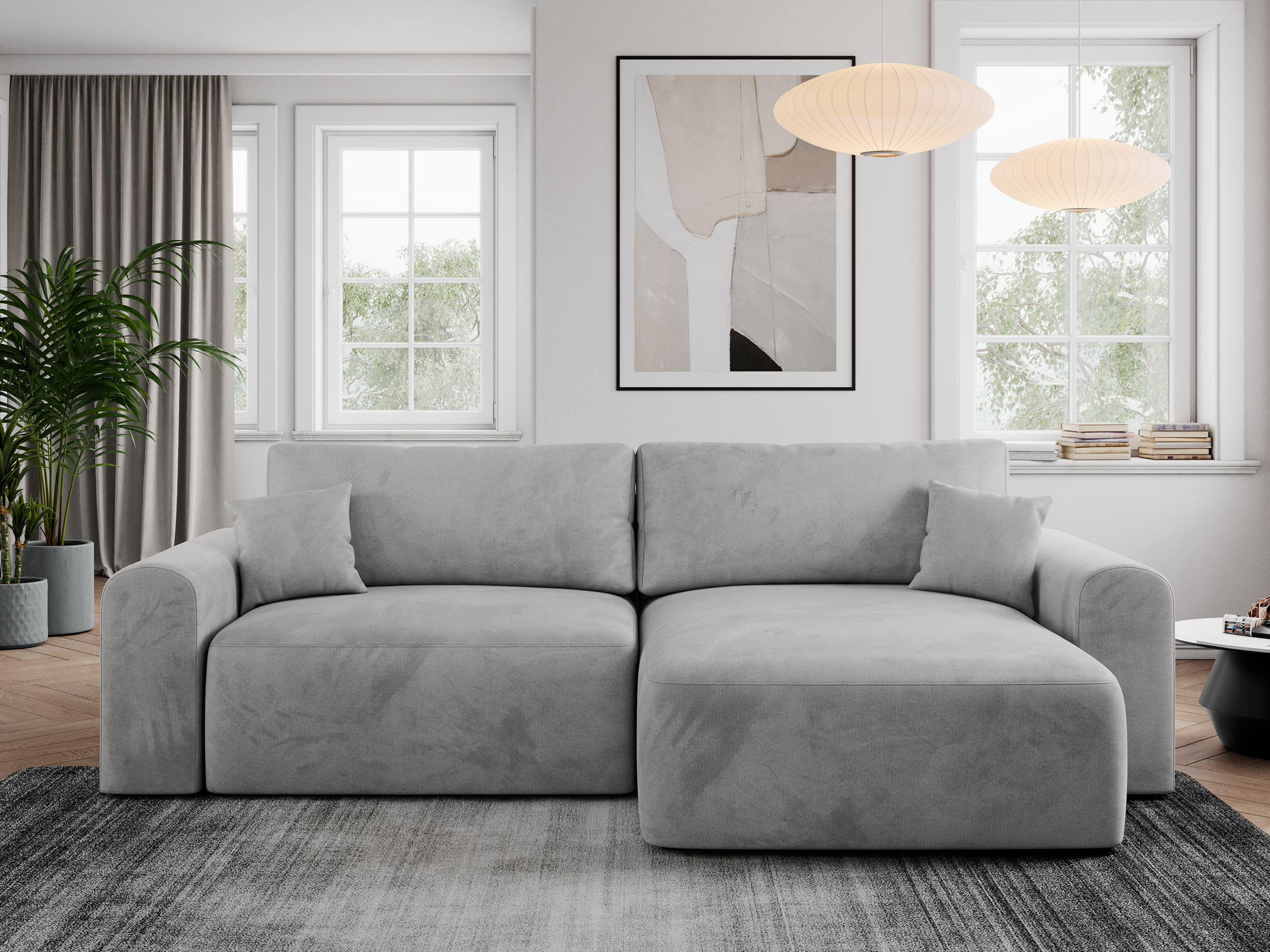 ECKSOFA NELSON Hellgrau Velvet - Hellgrau/Schwarz, Kunststoff/Textil (274/152cm) - MKS