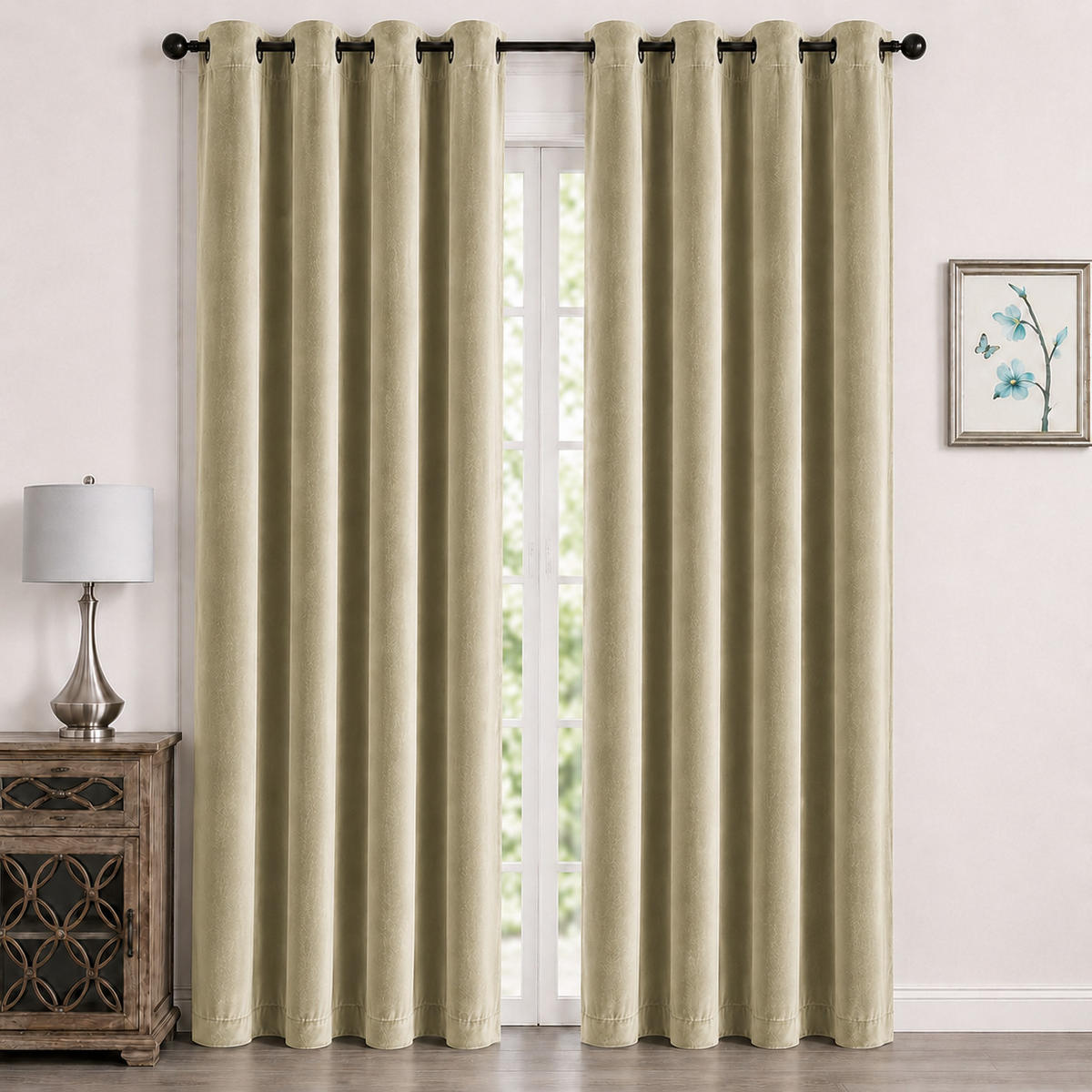 VORHANG Ösen Samt 300/245 cm Sand Beige - Sandfarben, Textil (300/245/245cm) - TiborTex