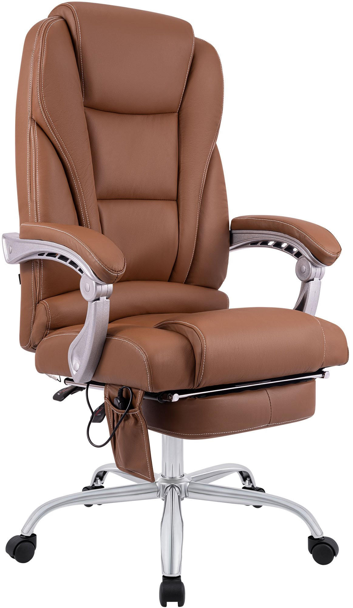 CHEFSESSEL Echtleder Hellbraun - Chromfarben/Hellbraun, Leder/Metall (69/118/64cm) - CLP
