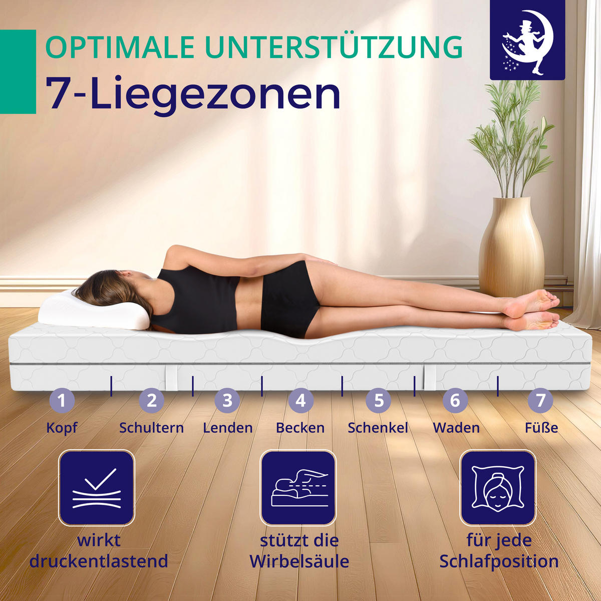 MATRATZE 120x200 mit Taschenfederkern - H2 H3 - 21 cm Höhe - 7-Zonen - Weiß, Textil (120/200cm) - Mister Sandman