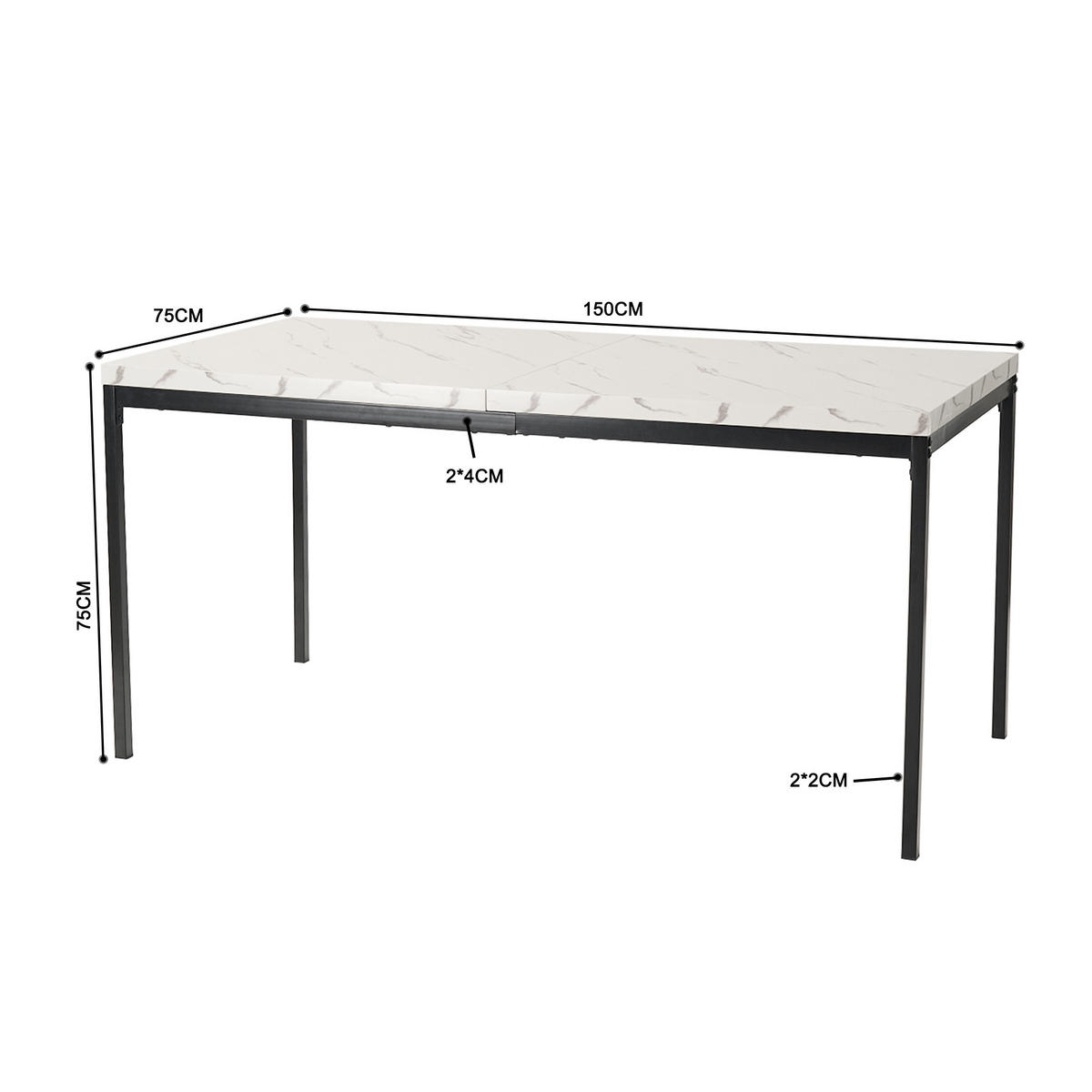 ESSTISCH 150/75/75 cm Weiß - Weiß, Holz/Metall (150/75/75cm) - Urban Meuble