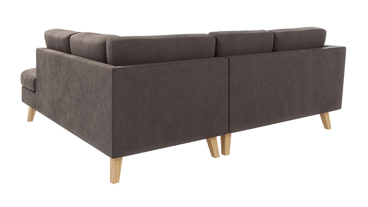 ECKSOFA Mario Braun - Khaki Microfaser - Naturfarben/Braun, Buchenholz/Textil (221/186cm) - S-Style Möbel