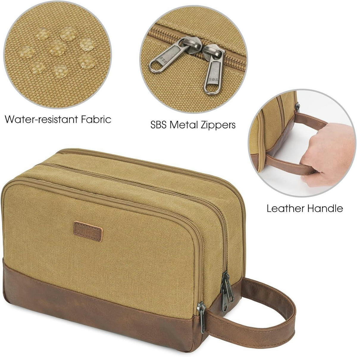 KULTURTASCHE Herren Canvas Braun - Olivgrün, Textil (4.5/18.2/28.2cm)