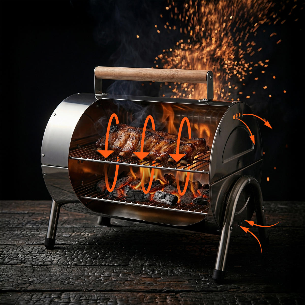 TISCHGRILL - Silberfarben, Holz/Metall (41.5/35/24.5cm) - Relaxdays
