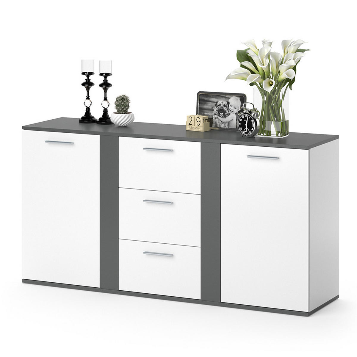 KOMMODE Novelli Anthrazit 155 x 80 cm mit Schubladen - Anthrazit, Holzwerkstoff (40/80/155cm) - Vicco