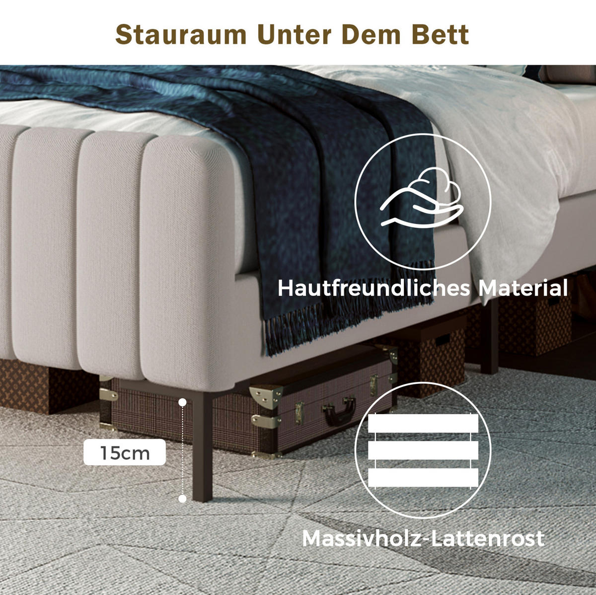 POLSTERBETT mit verstellbarem Kopfteil 160x200 cm Leinen Grau-Beige - Grau, Metall (160/200cm) - Meubliv