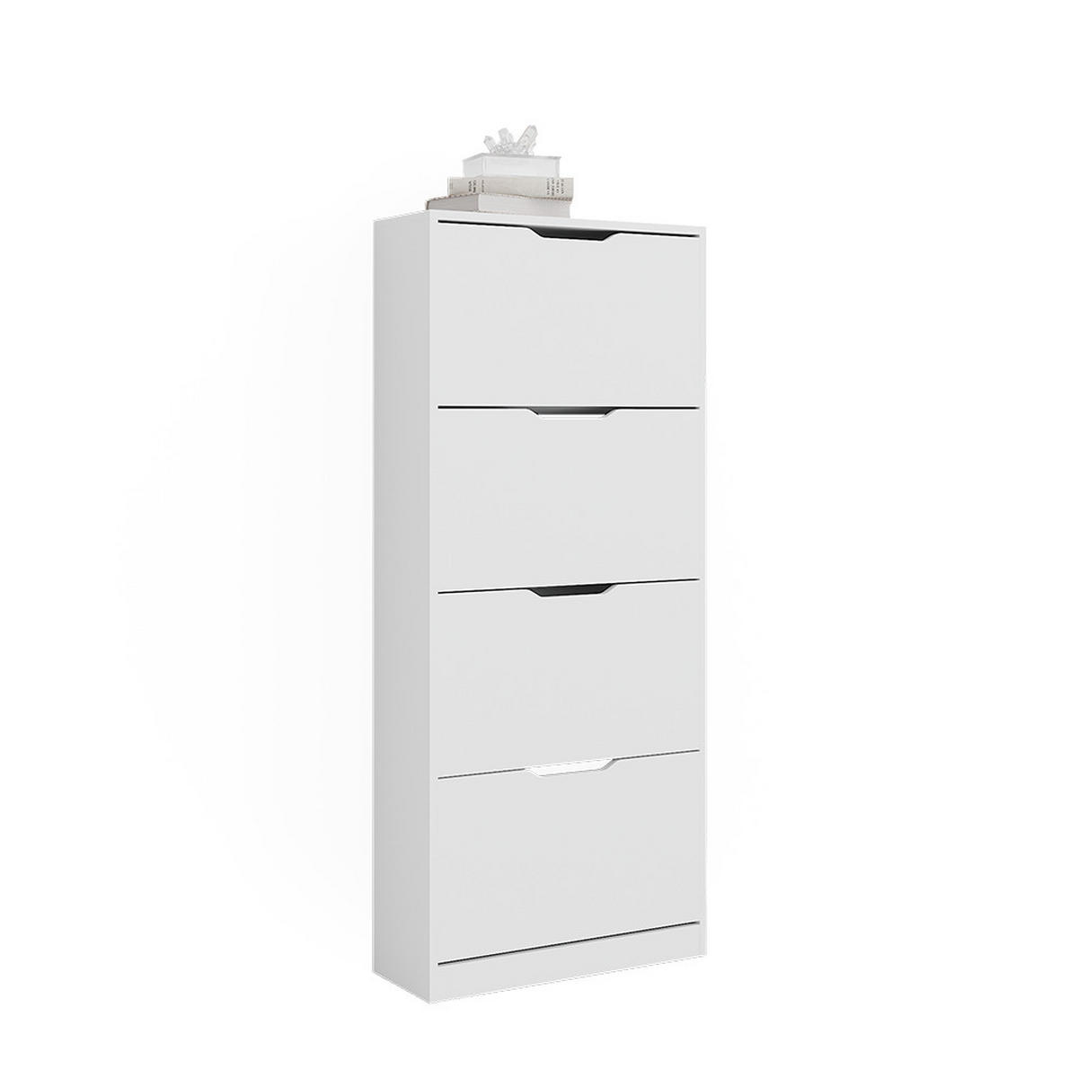 SCHUHKIPPER Luca Weiß 59 x 137 cm mit 4 Klappschubladen - Weiß, Holzwerkstoff (59/137/22cm) - Vicco