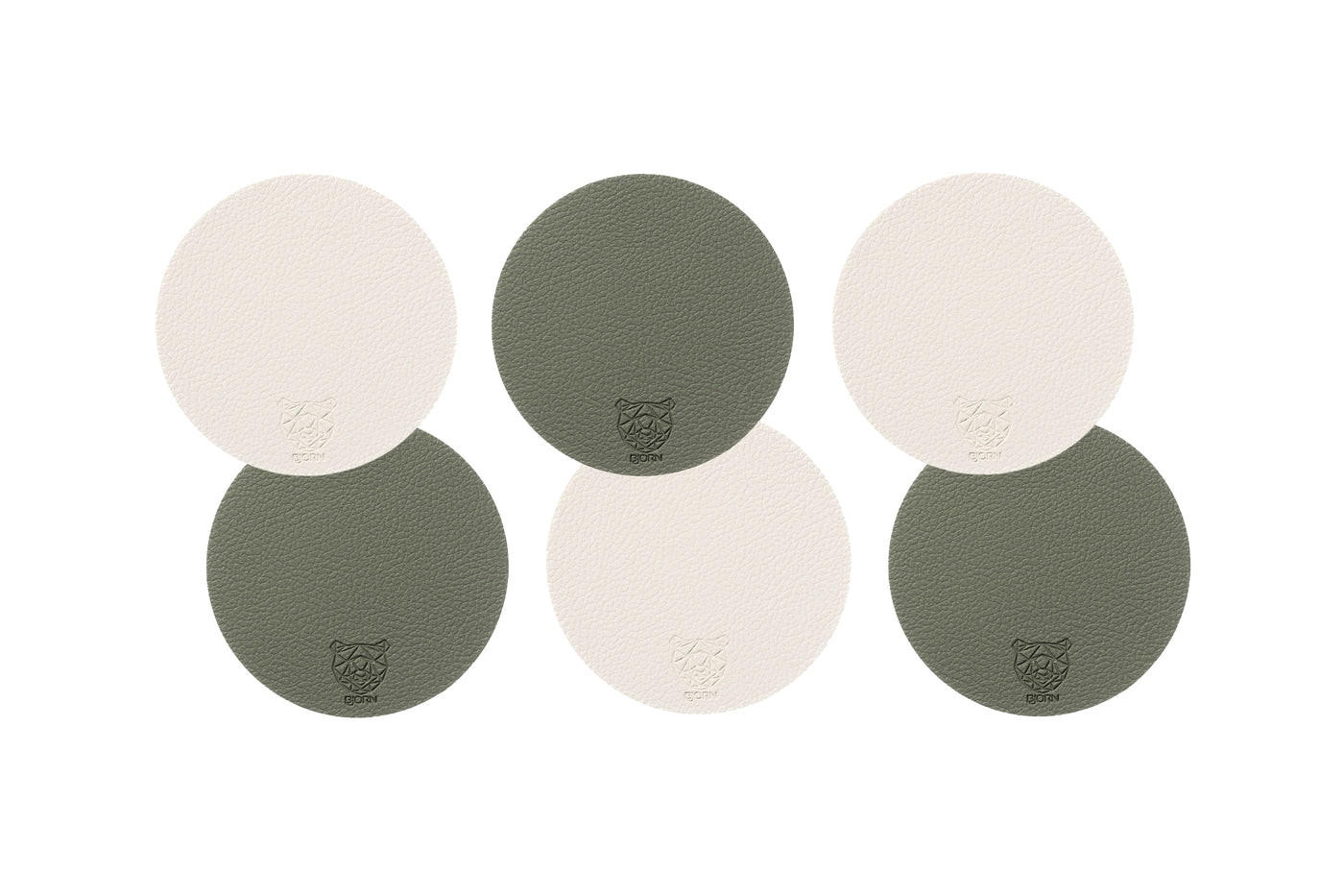 UNTERSETZER - 6er-Set - Recyceltes Leder in Cremeweiß und Graugrün - Weiß, Textil (10/10cm) - Björn