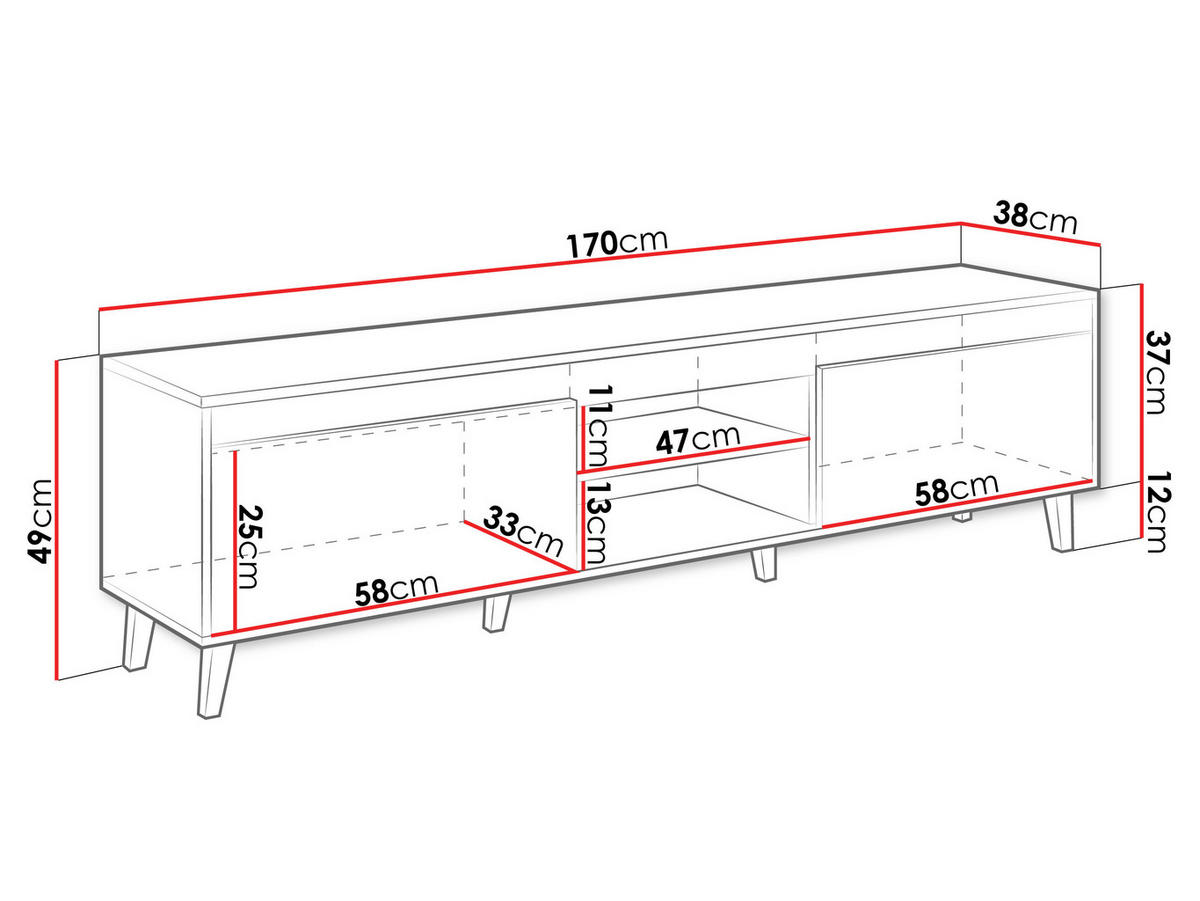 TV-ELEMENT Nord II - Eiche Wotan/Schwarz, Holzwerkstoff/Kunststoff (170/49/38cm) - MIRJAN24