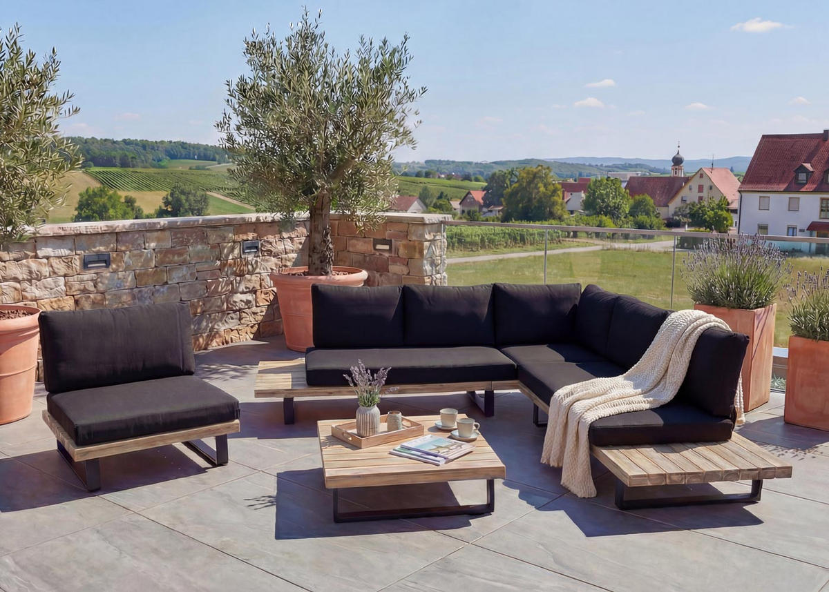 GARTEN-GARNITUR Schwarz, Braun, Grau - Schwarz/Braun, Holz - MCW