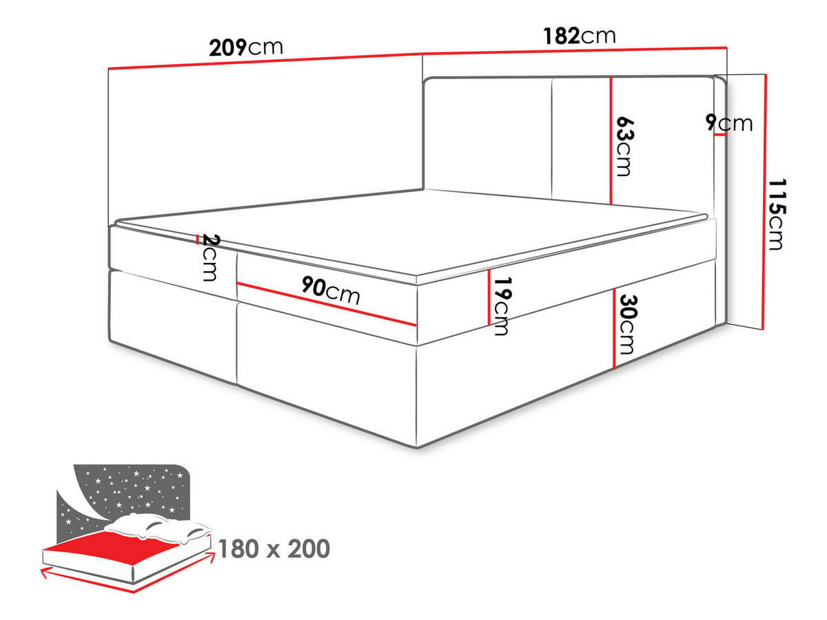 BOXBETT Claire - Schwarz/Grün, Holz/Kunststoff (180/200cm) - MIRJAN24