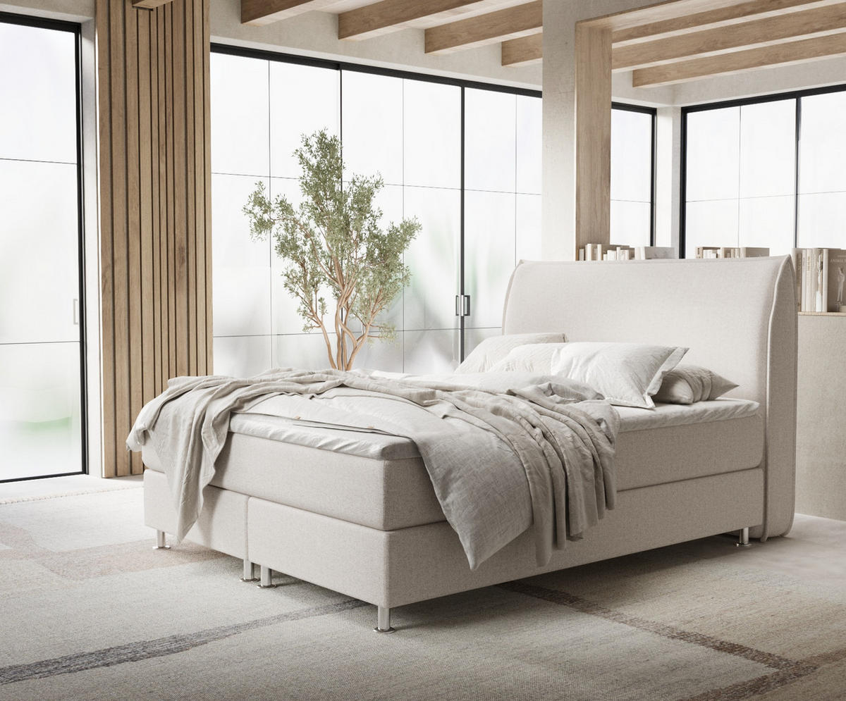 BOXSPRINGBETT Chermin Hellbeige 140/200 cm mit Latex-Topper - Beige/Silberfarben, Holz/Holzwerkstoff (140/200cm) - Maison de Reve