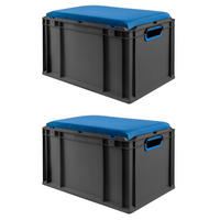 EUROBOX 2x NextGen Seat Blau, HxBxT 36,5x40x60cm, 65 Liter, Griffe offen, Schwarz - Schwarz, Kunststoff (40/36.5/60cm) - PROREGAL