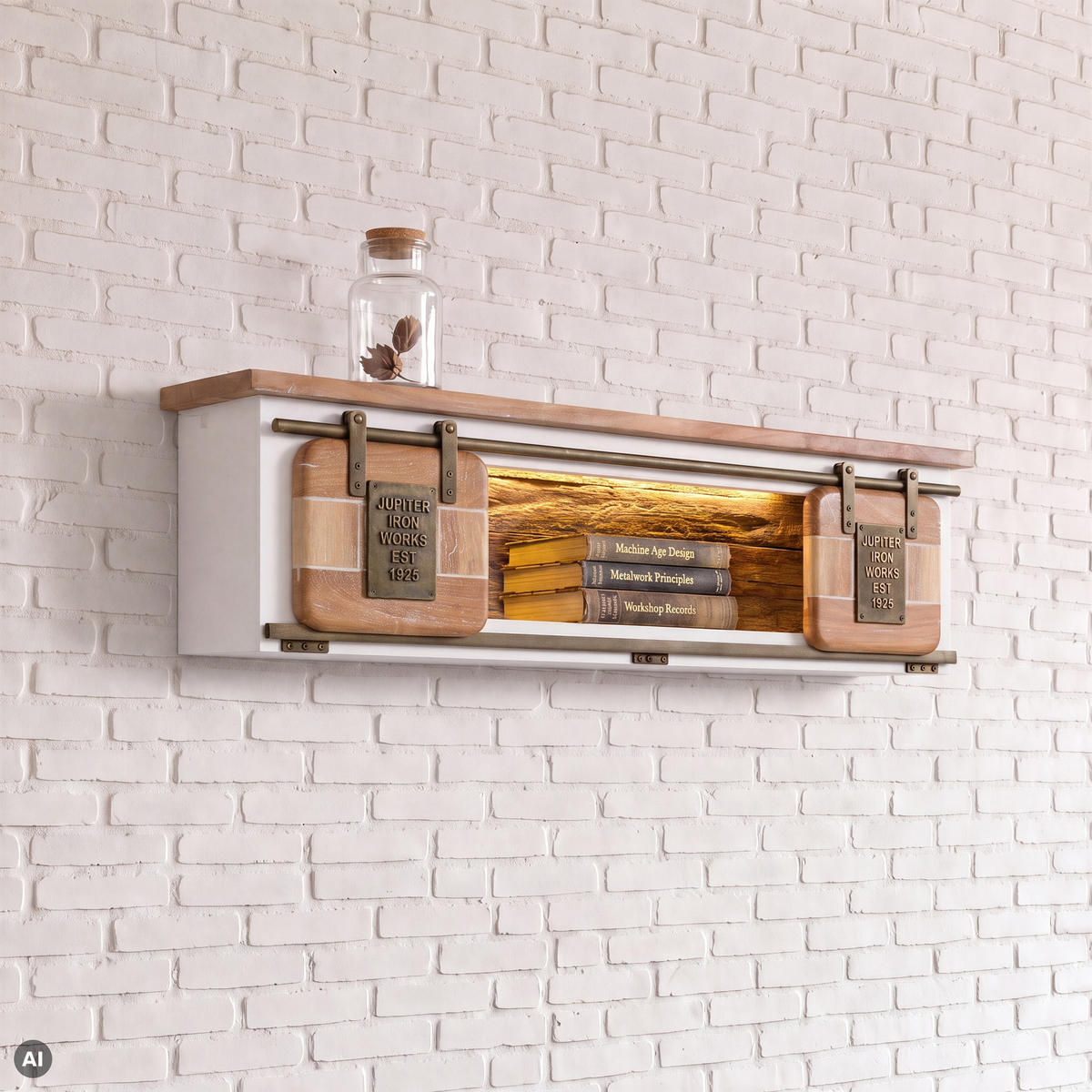 WANDREGAL Mango / Altholz 130x25x35 weiß lackiert RAILWAY LUX #552 - Weiß, Holz (130/35/25cm) - Massivmoebel24