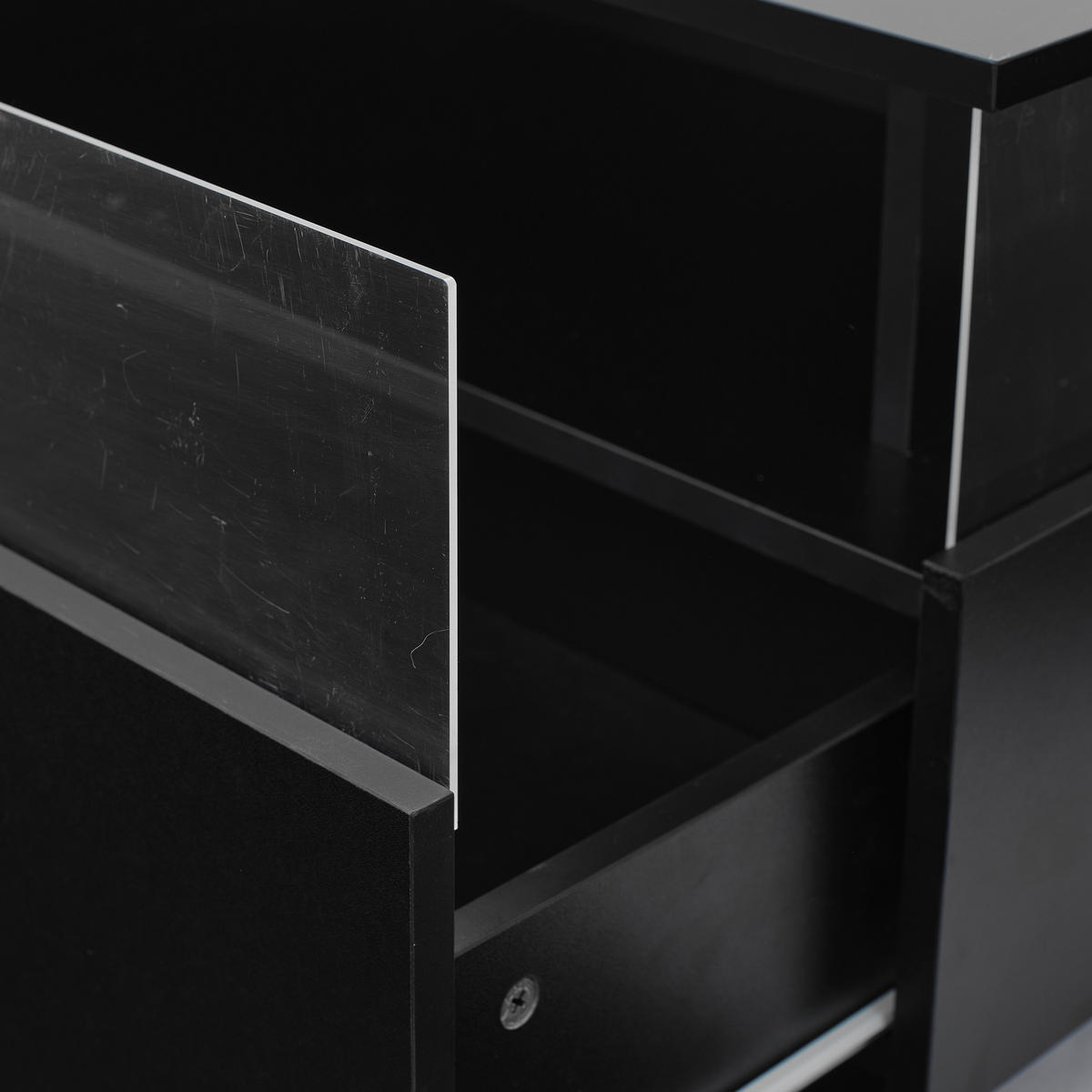 COUCHTISCH 70/70/41 cm in Schwarz mit LED-Beleuchtung und 2 Schubladen - Schwarz, Holzwerkstoff (70/70/41cm) - Flora Grace