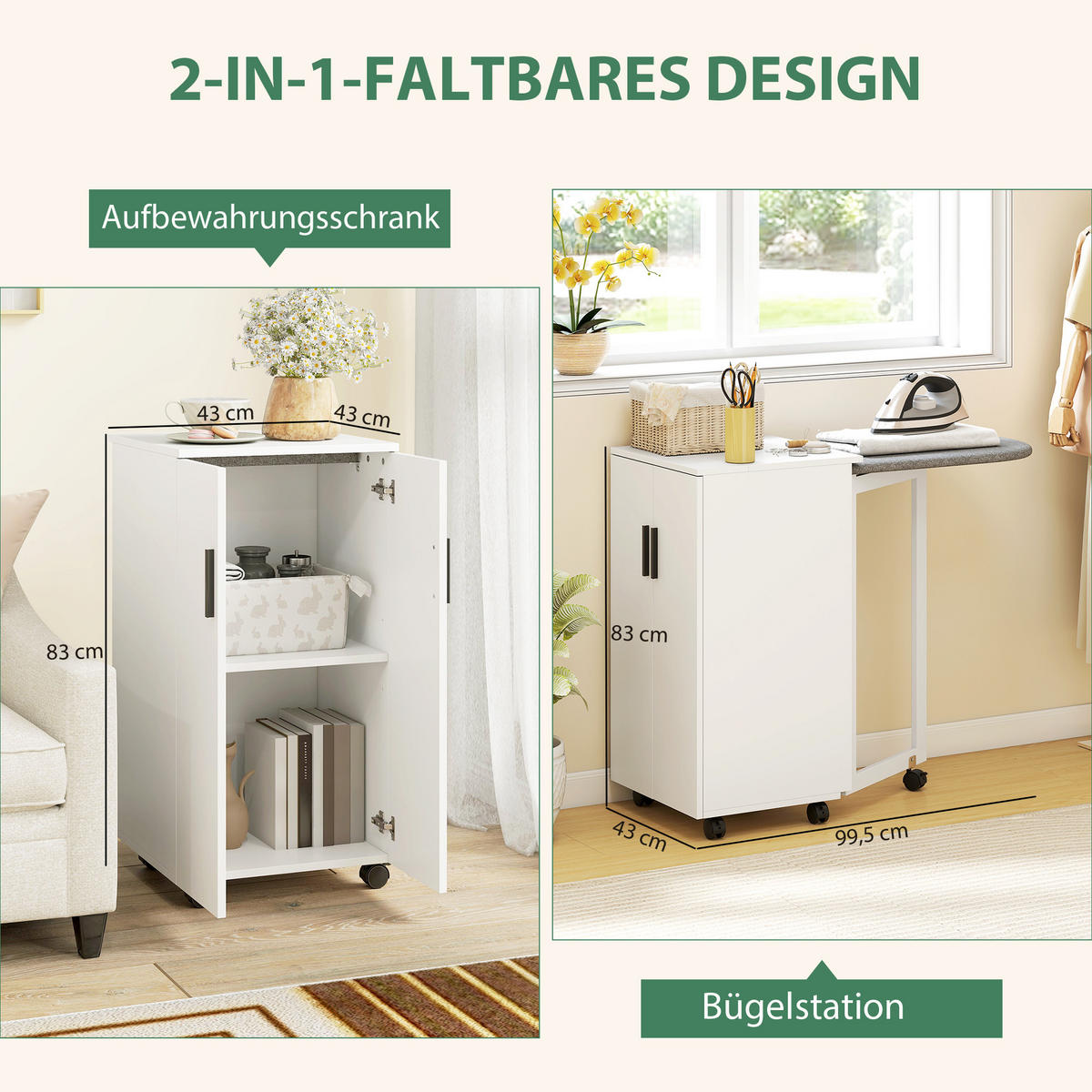 BÜGELBRETTSCHRANK DE-09596 Weiß - Weiß, Holzwerkstoff (99.5/83/43cm) - ComfortXL