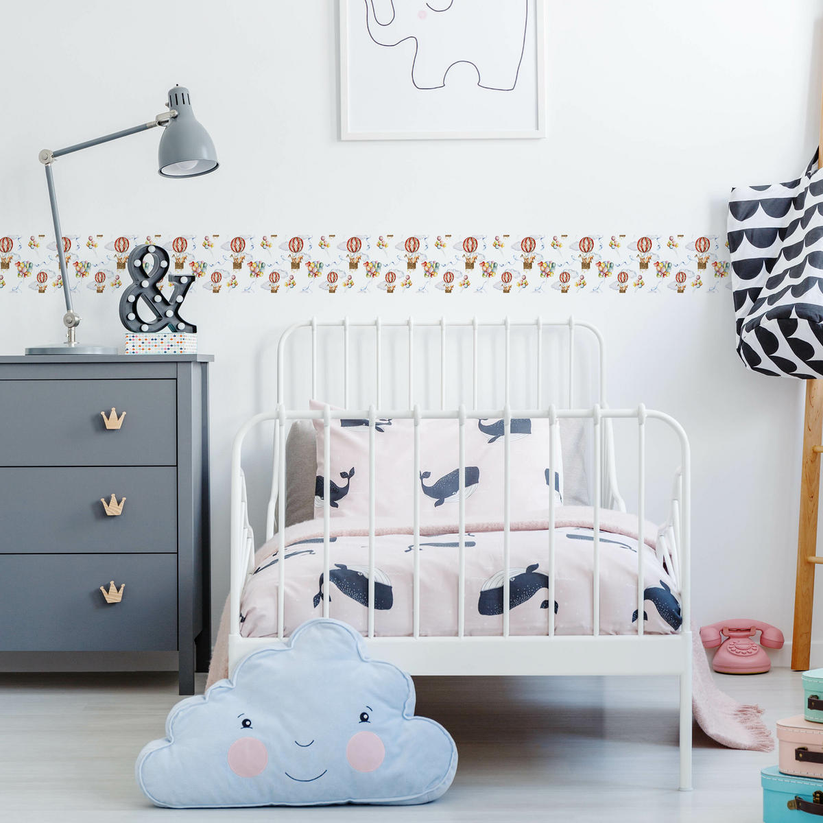 TAPETENBORDÜRE selbstklebend für Kinder LUFTBALLONS Wolken Füchse - Blau/Beige, Papier (10/300/300cm) - Muralo