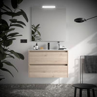 BADEZIMMERMÖBEL NOJA 800 2 Schubladen NATURAL + Waschtisch + Spiegel - Schwarz, Metall (45/54/80cm) - Salgar