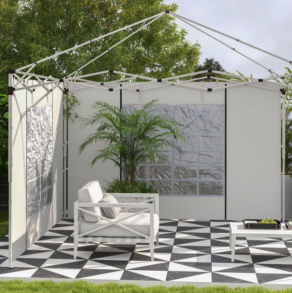 PAVILLONS aus Polyester 295x195 cm in Weiß mit Fenster & Reißverschlusstür - Weiß, Textil (195/195/295cm) - Modfu