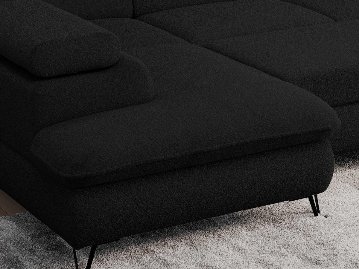 WOHNLANDSCHAFT PEDRO U Boucle Schwarz - Schwarz, Textil/Metall (346/76/208cm) - MKS