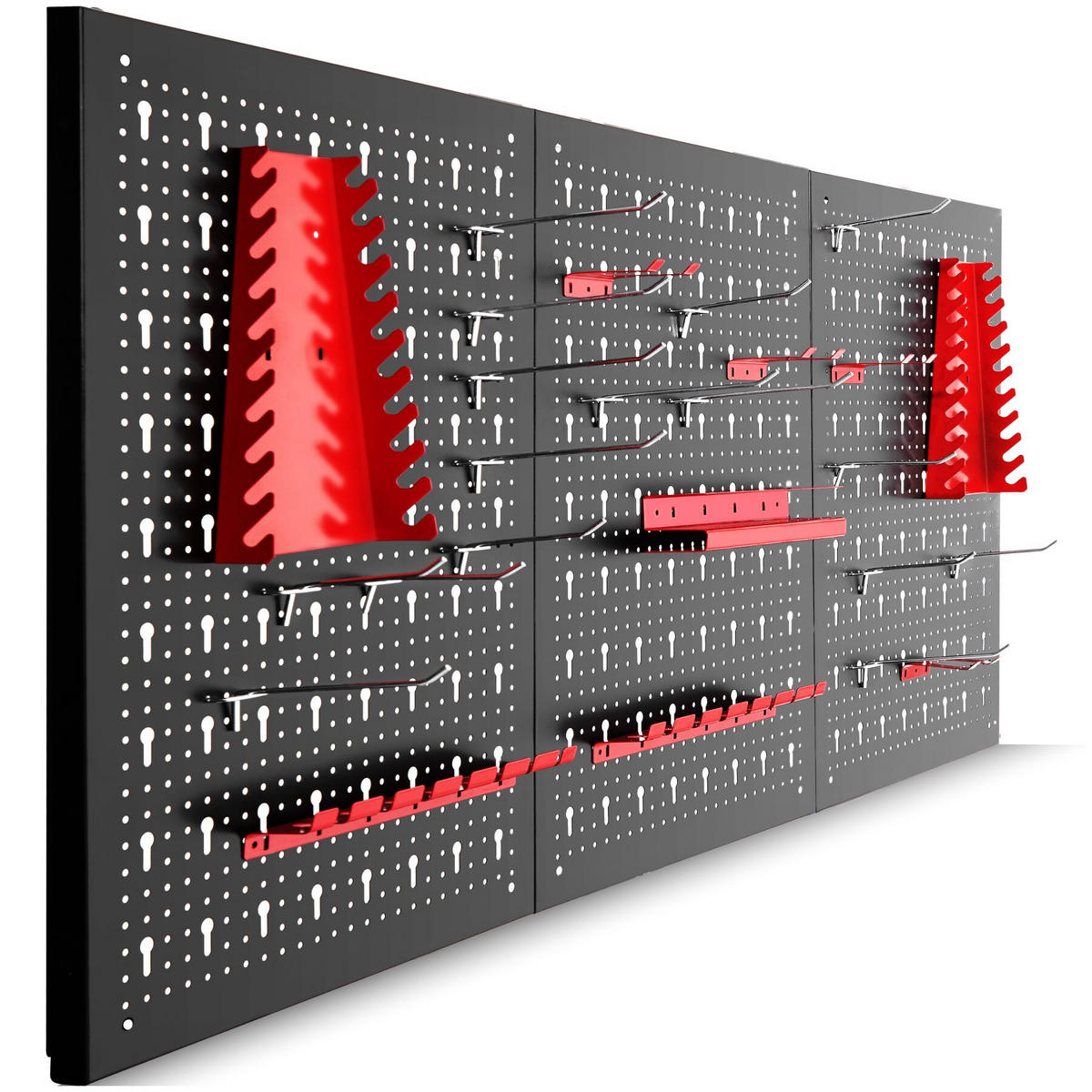 WERKZEUGLOCHWAND , 120 x 3 x 60 cm, schwarz/rot - Rot/Schwarz, Metall (120/60/2cm) - tectake