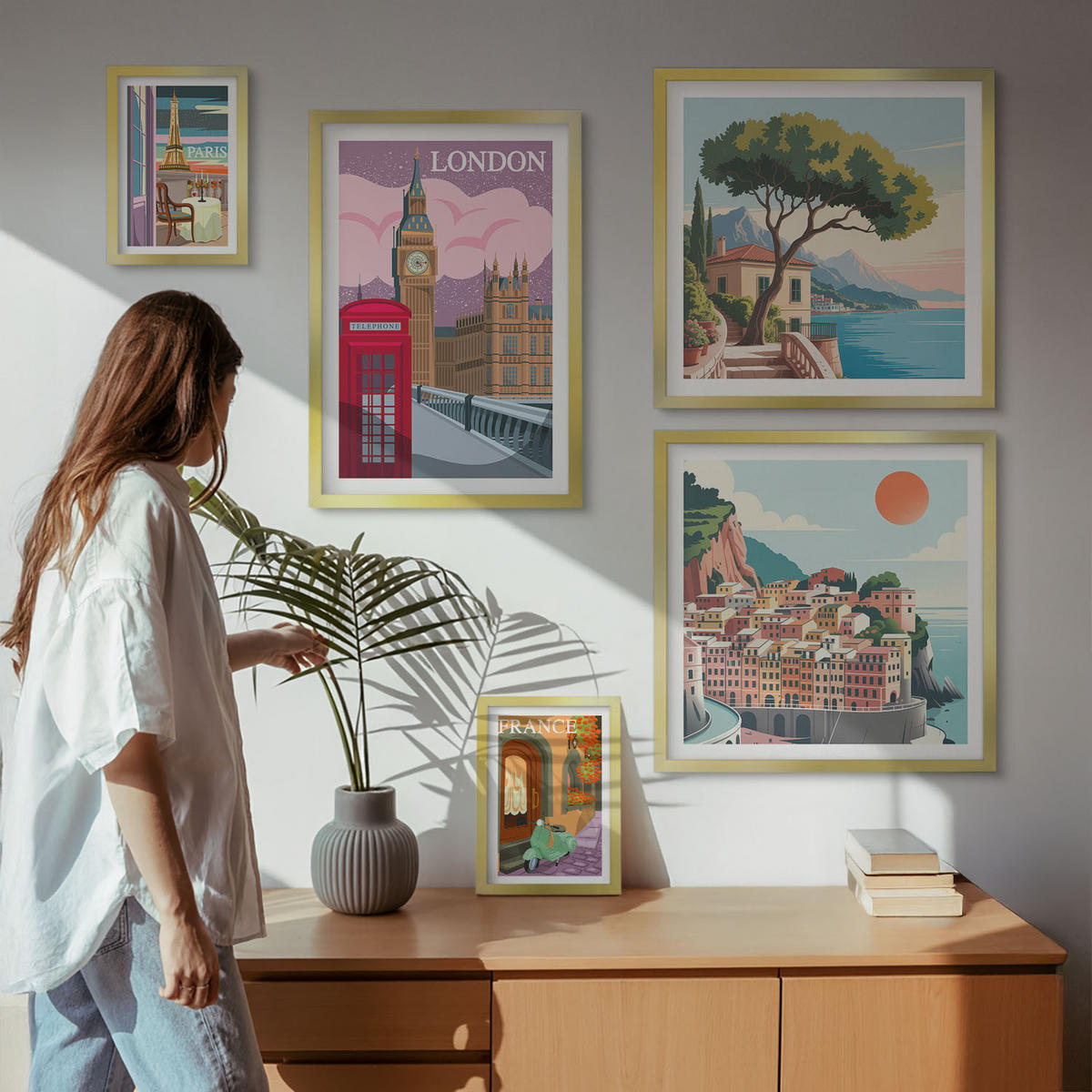 WANDBILDER 5er Set - 50x50 cm & 20x30 cm & 40x60 cm Goldrahmen - Obstposter Zitronen Orangen - Goldfarben, Kunststoff (40/60cm) - ArtPrintCave