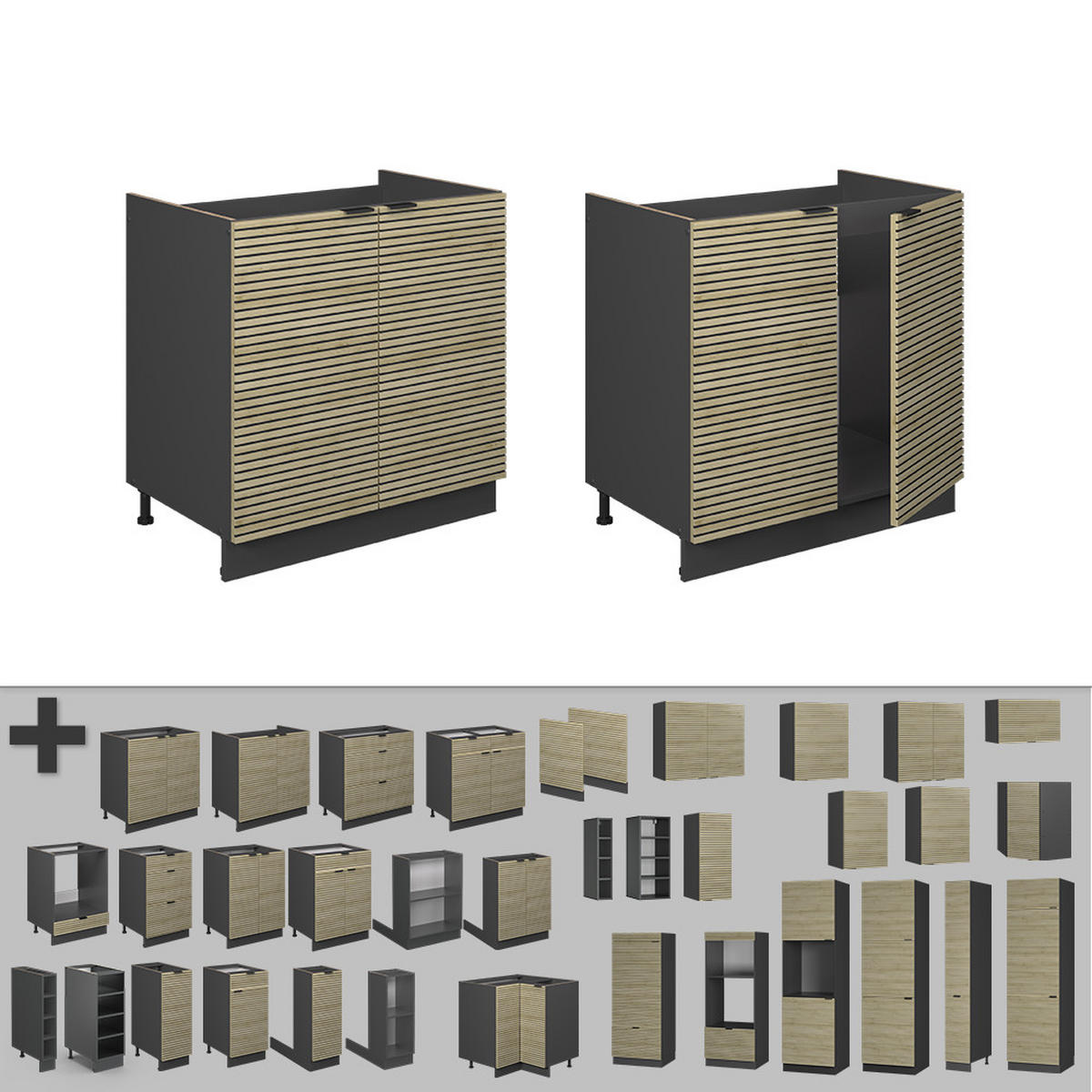 SKŘÍŇKA POD DŘEZ Fame-Line Dubový panel - antracitová/barva dubu, kompozitní dřevo (80/82/60cm) - Vicco