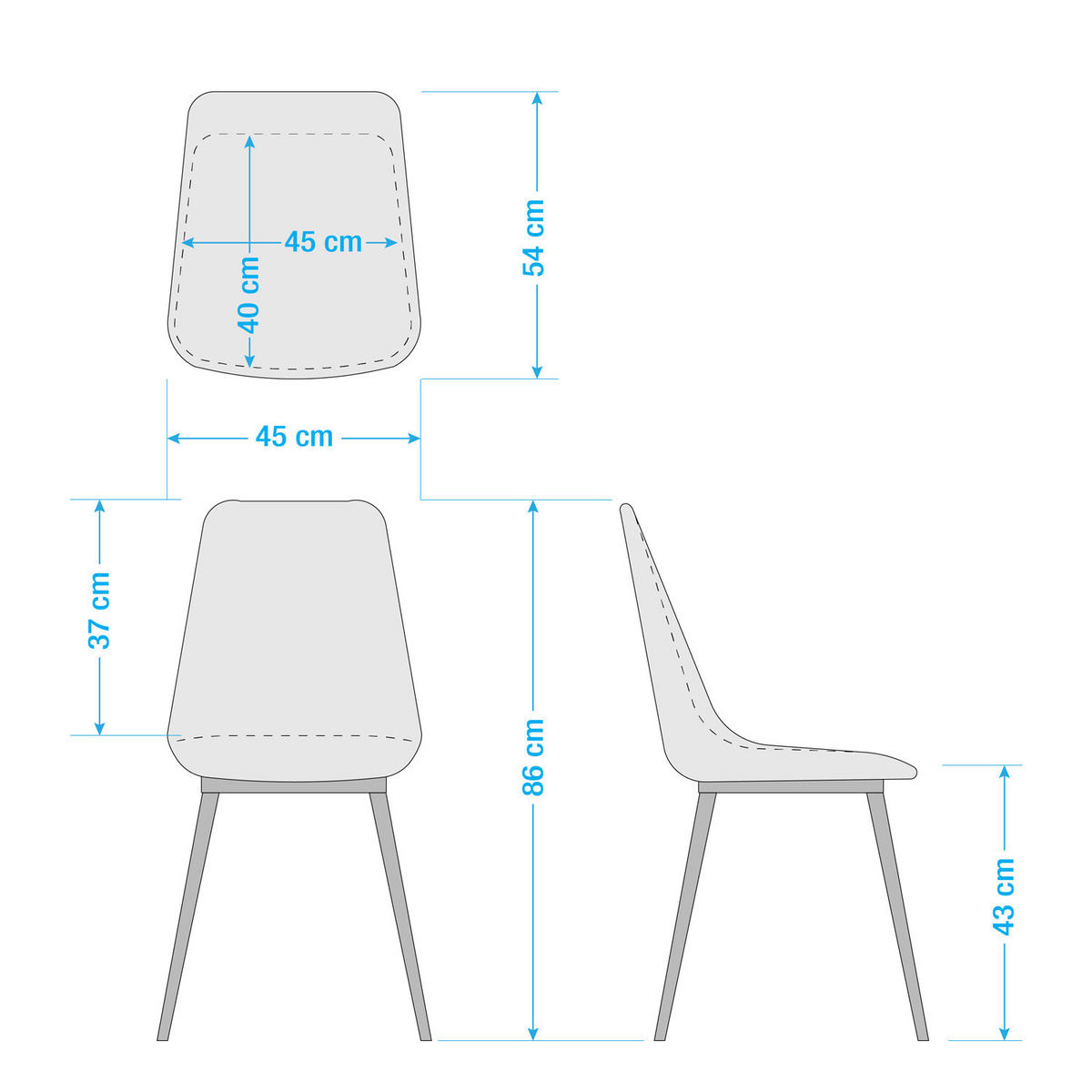 ESSZIMMERSTUHL-SET - Samt - Petrol, Textil/Metall (45/86/54cm) - home24