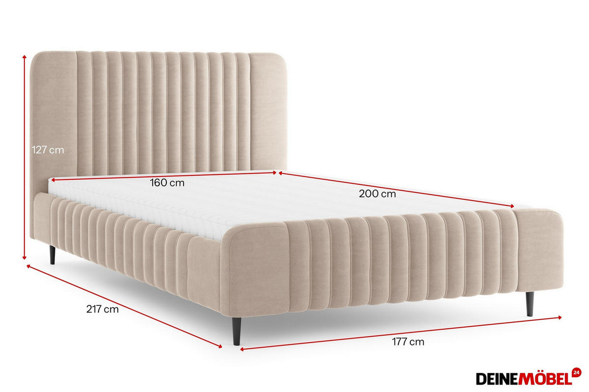 POLSTERBETT AURO 11 160/200 cm in Velours Beige - Beige, Holzwerkstoff (160/200cm) - Deine Möbel 24