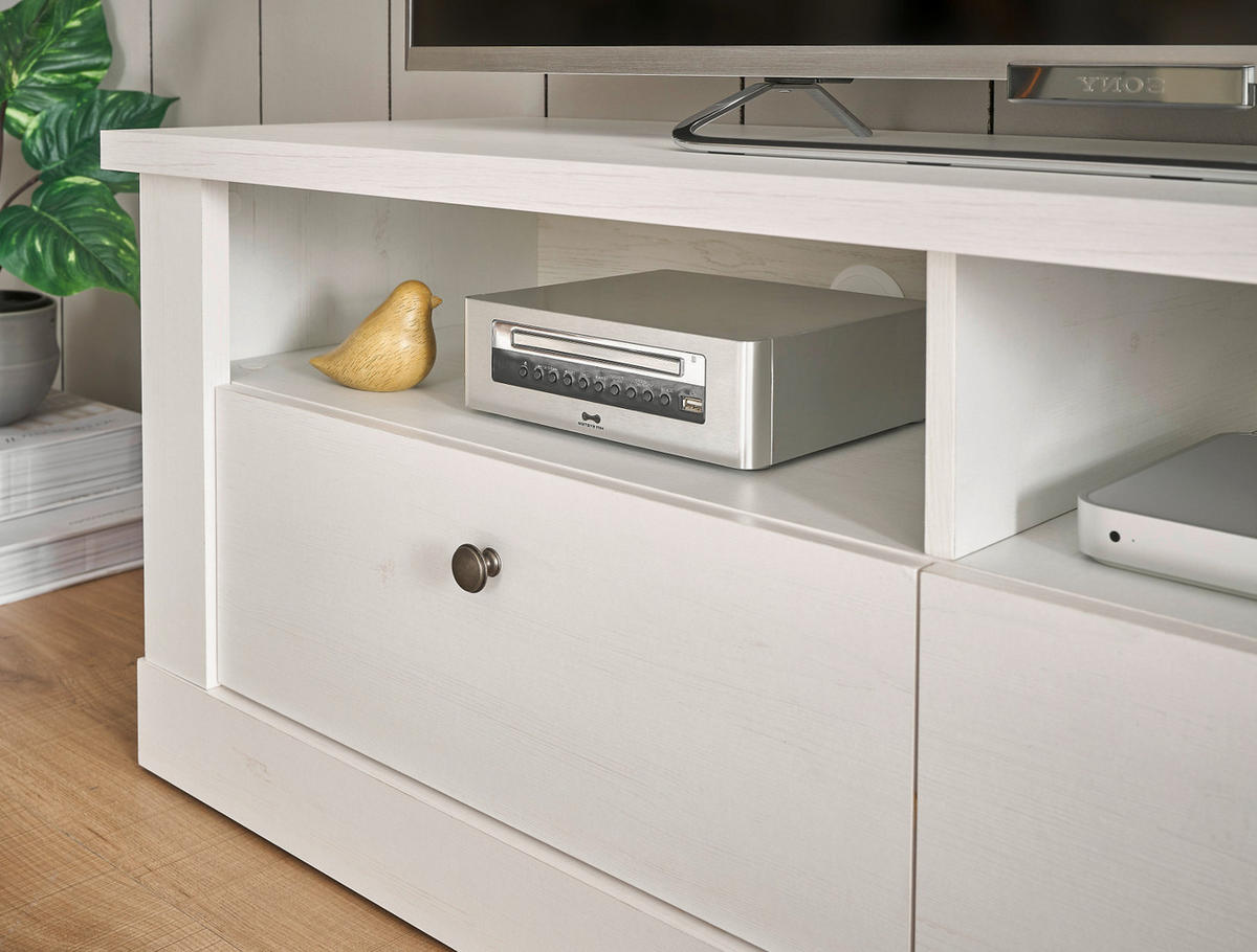 TV-LOWBOARD weiß Pinie Landhaus, TV Unterteil 132 cm, Soft-Close-Funktion - Weiß, Holzwerkstoff/Kunststoff (135/51/45cm) - Furn.Design