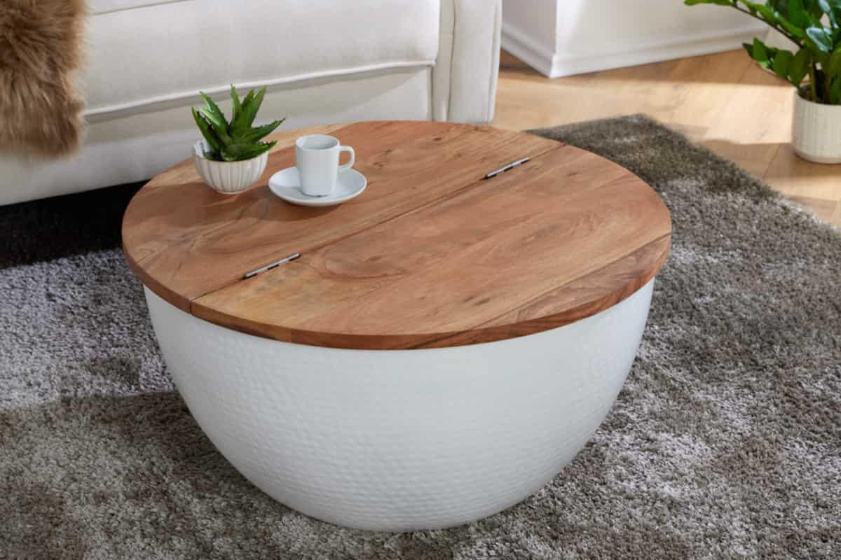 COUCHTISCH ORIENT STORAGE Akazie rund Natur 60cm - Braun, Holz/Metall (60/60/31cm) - riess-ambiente