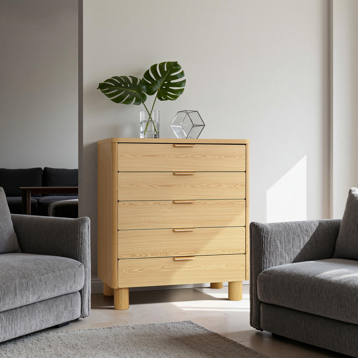 KOMMODE Modern mit 5 Schubladen, Holz | B80 x T40 x H95 cm - Braun, Holzwerkstoff (80/95/40cm) - Hometopia