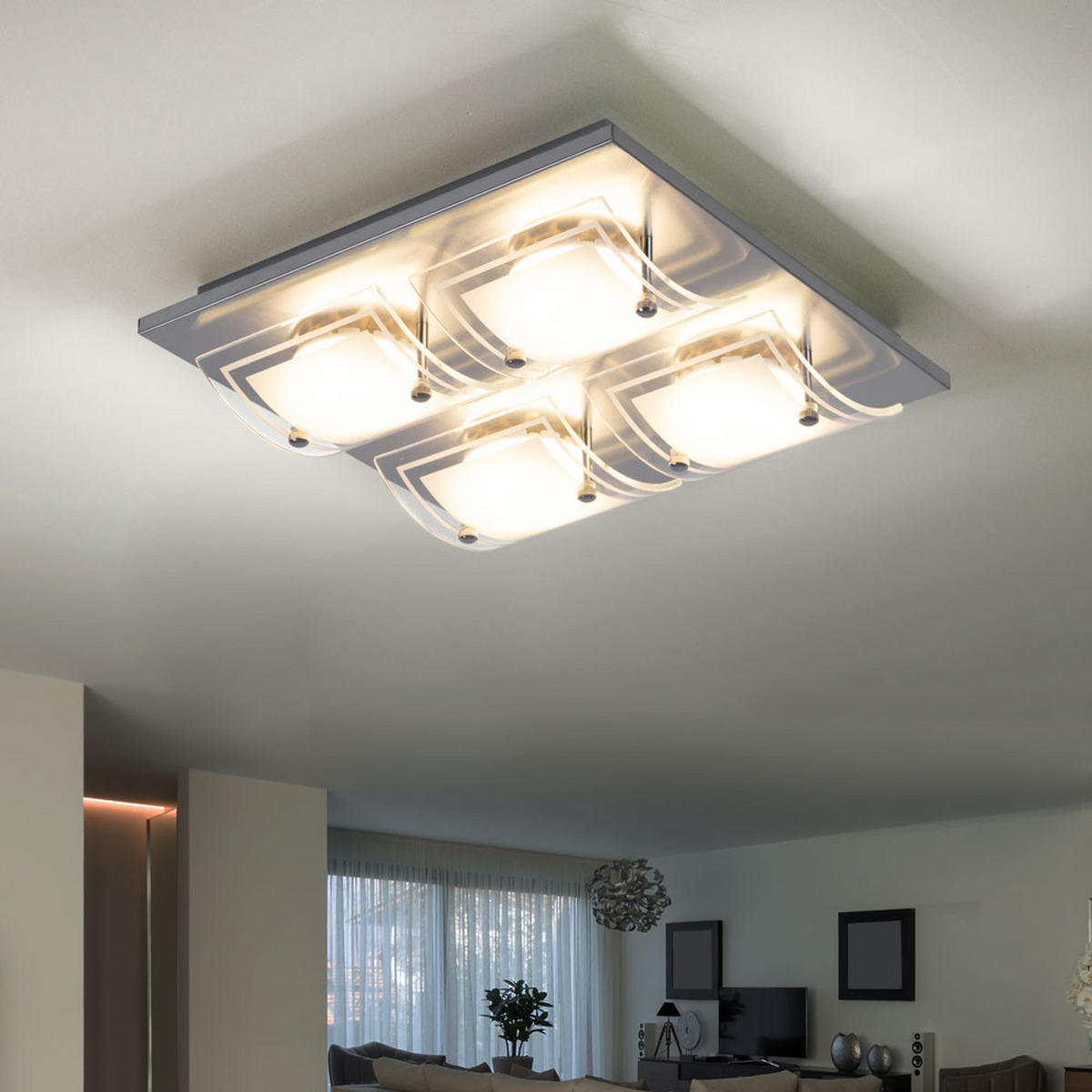 LED DECKENLEUCHTE CAPO Silber Metall Glas - Silberfarben, Glas/Metall (30/30/9cm) - Esto