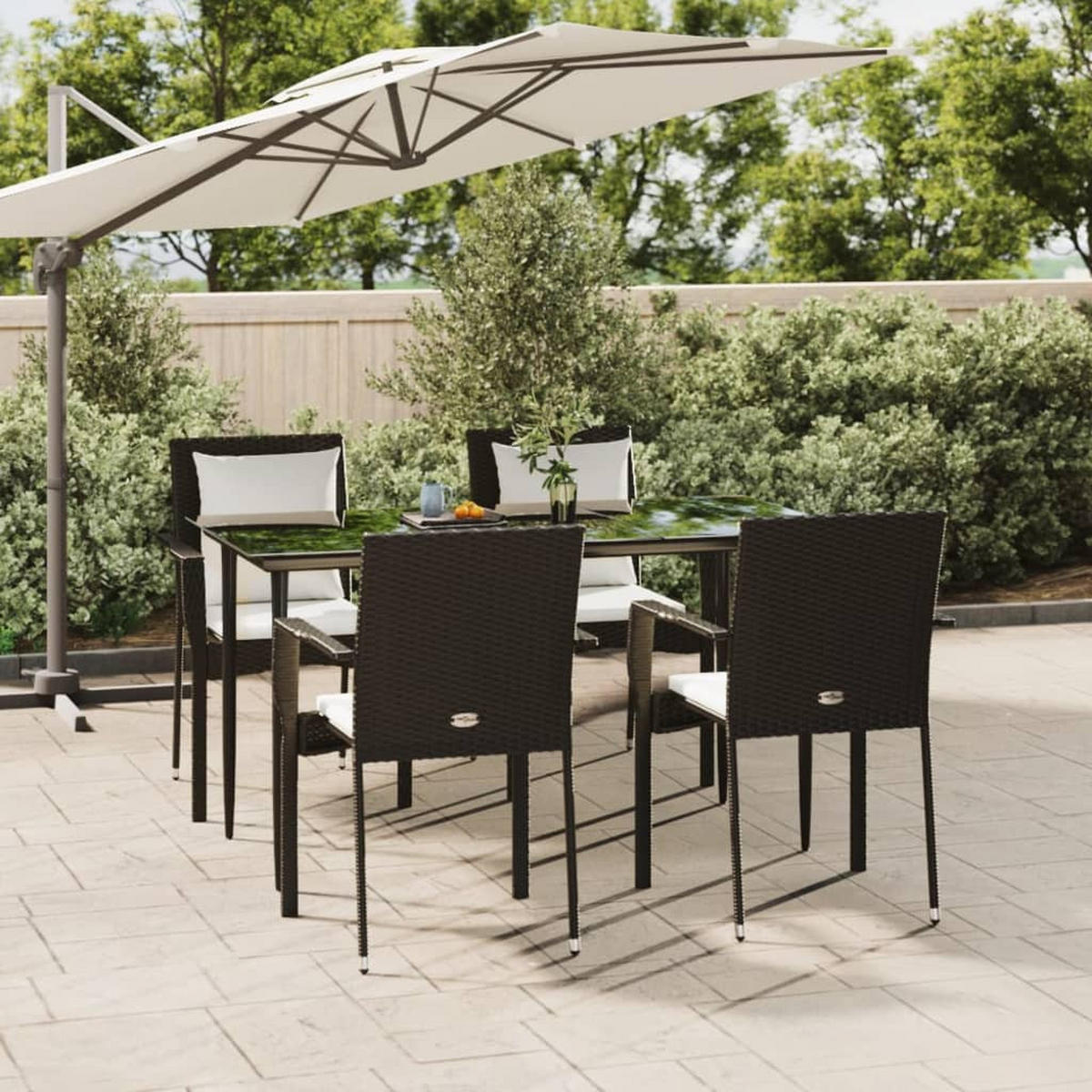 GARTEN-ESSGRUPPE 5-teilig Mit Kissen Schwarz Poly Rattan - Schwarz, Kunststoff - vidaXL
