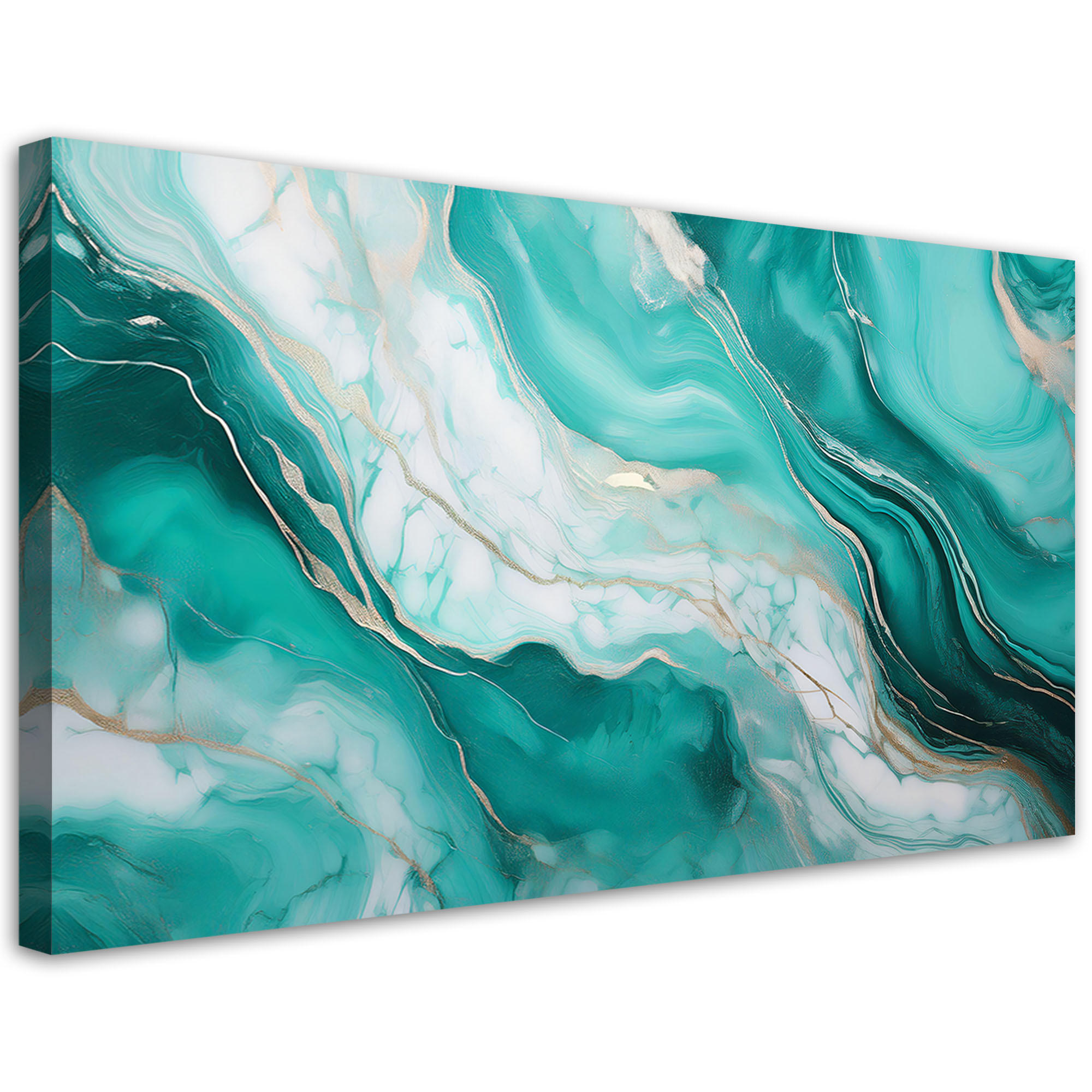 LEINWANDBILD Türkisfarbener Marmor mit Gold 80x40cm - Türkis, Textil (80/40cm) - Feeby
