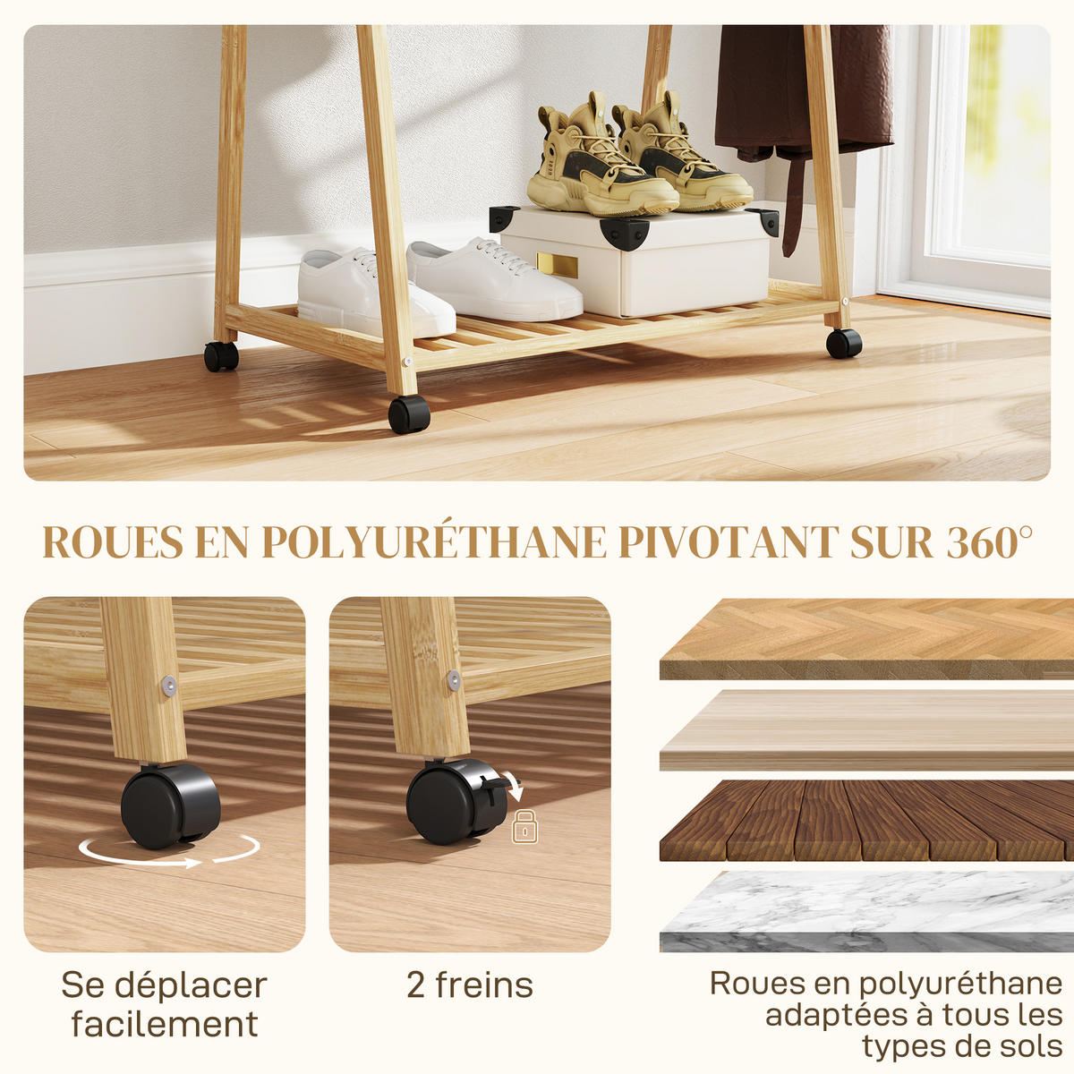 KLEIDERSTÄNDER aus Bambus 84,5/43,5/158 cm - Naturfarben, Holz (84.5/158/43.5cm)