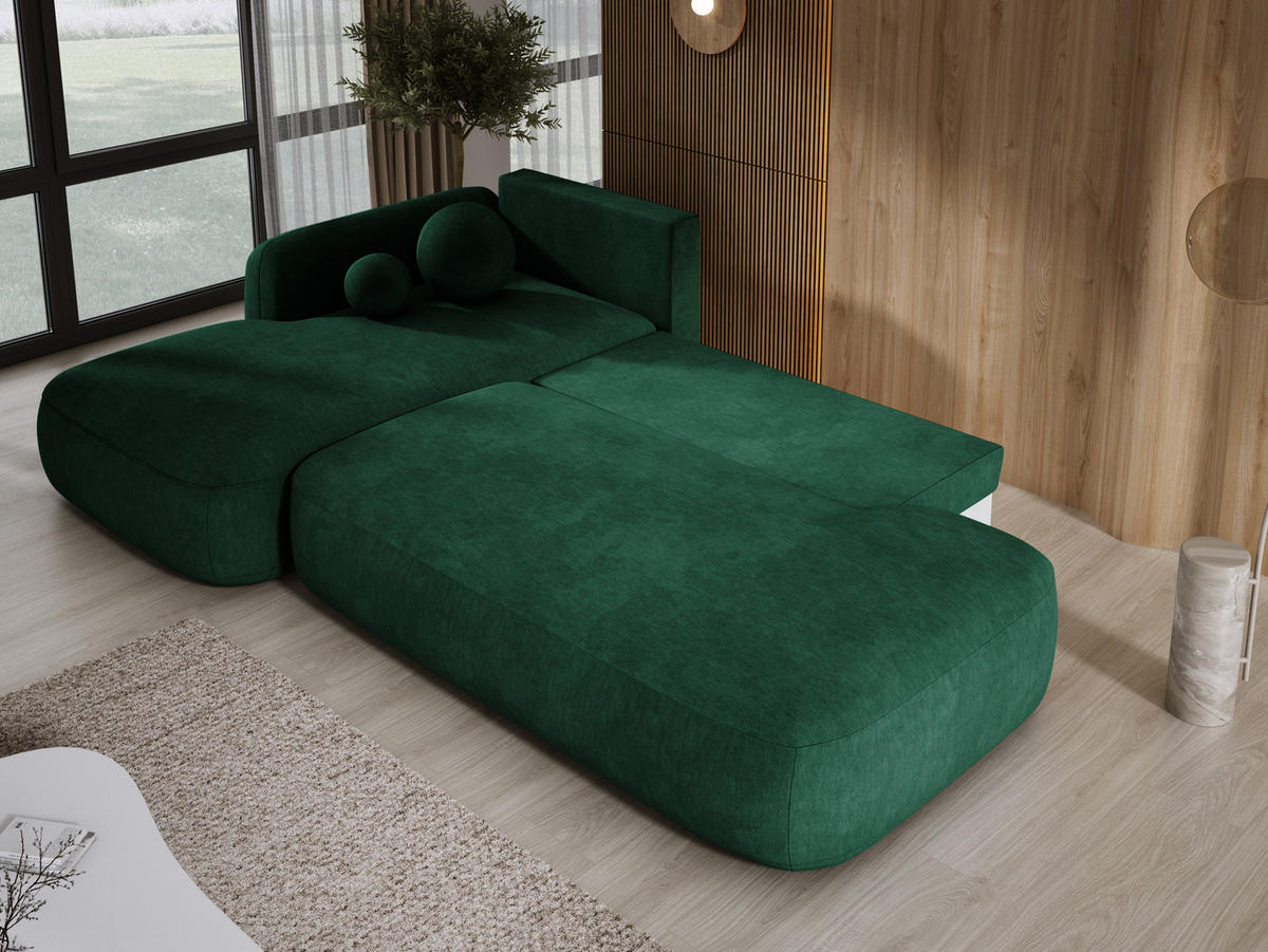 ECKSOFA BABU Mit Bettfunktion – Moderne Polsterecke Für Wohnzimmer Funktionales Schlafsofa Im Stoff CLOUD, 300x105x60cm, Linke, Grün - Jadegrün, Holz/Textil (190/300cm) - DomoHome