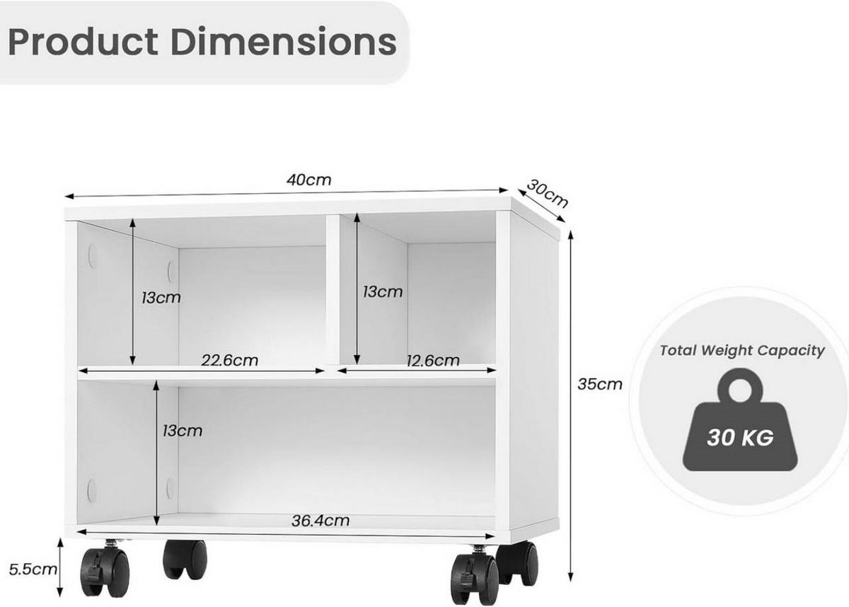 AKTENREGAL mit Rädern, 40x35x30 cm, Weiß - Weiß, Holzwerkstoff (40/35/30cm) - Woltu